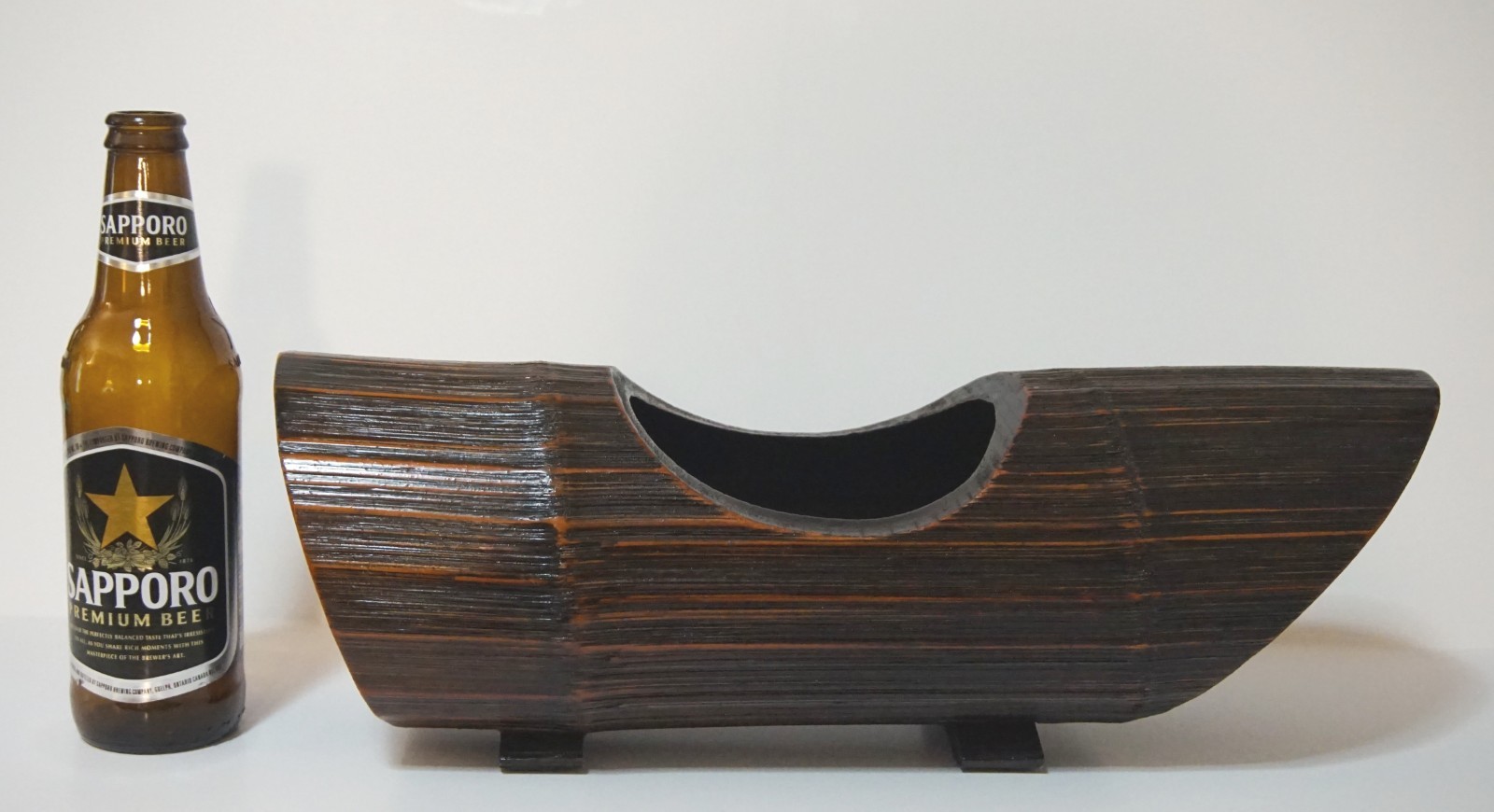 Vintage 1960-1970’s Japanese 15″ Lacquered 2-Footed Bamboo Ikebana Container
