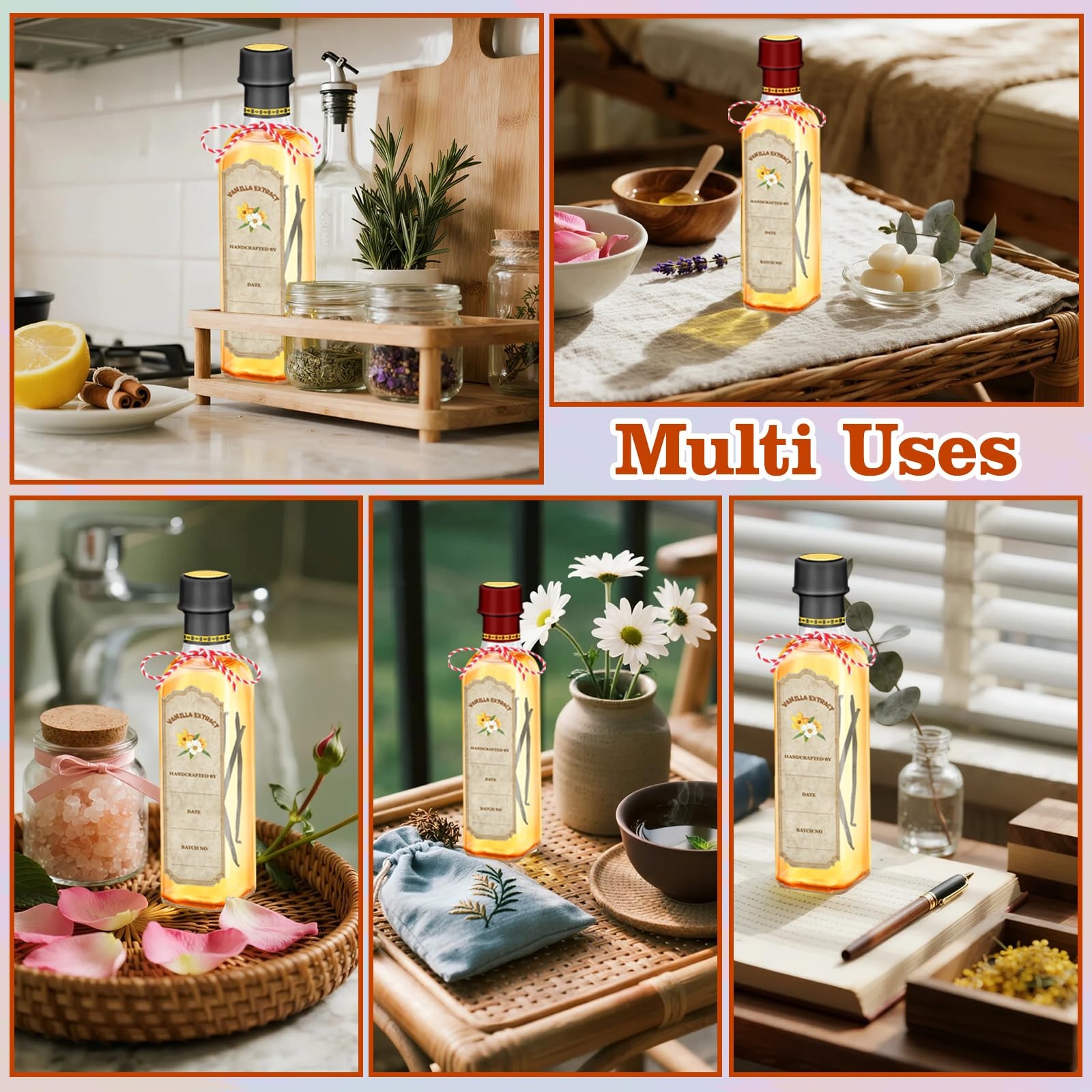 Inkotkit 10 Pack 8.5 Oz Square Glass Vanilla Extract Bottles – Food Grade Jars