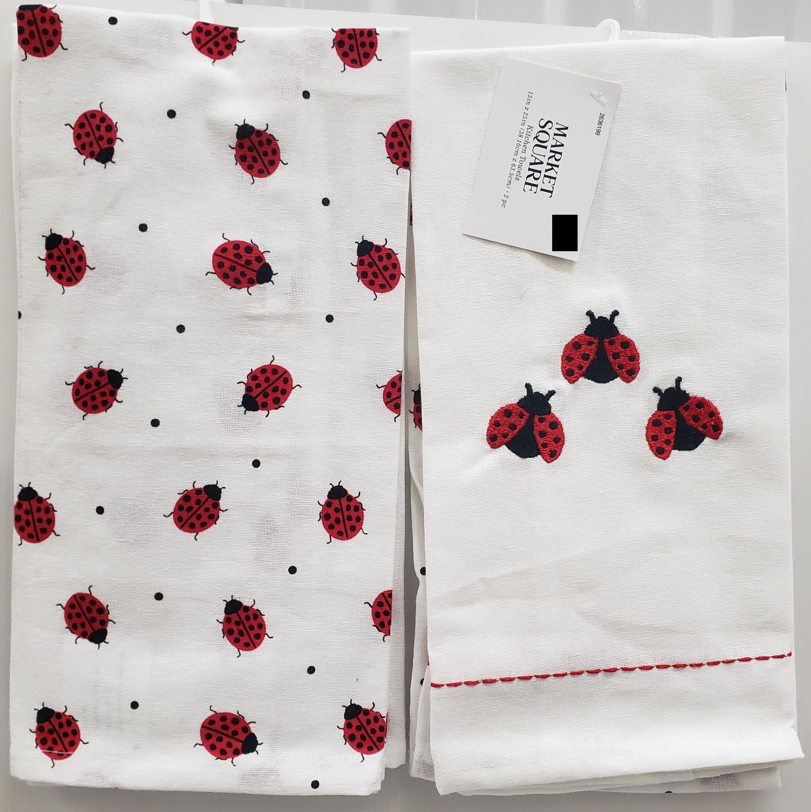 Set of 2 Different Thin Kitchen Tea Towels (15″x25″) LADYBUGS & POLKA DOTS, HL