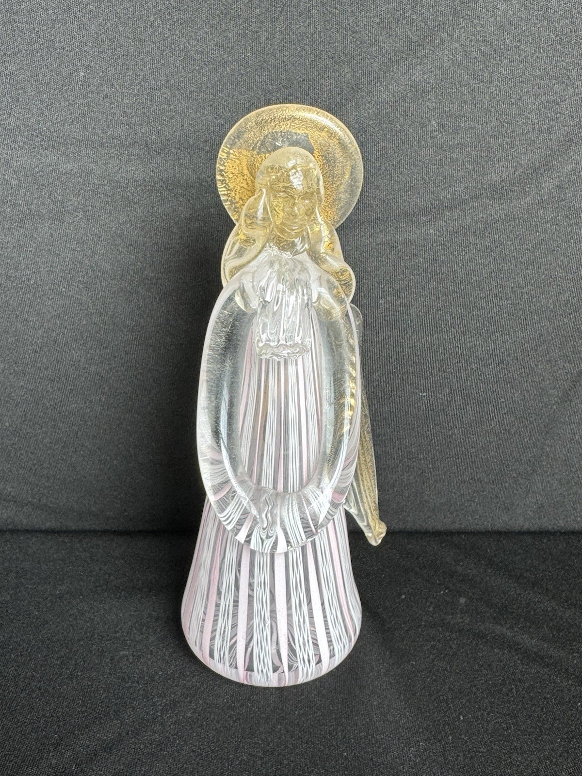Murano Venetian Art Glass Angel Figurine Pink Latticino Filigrana 24k Gold Leaf