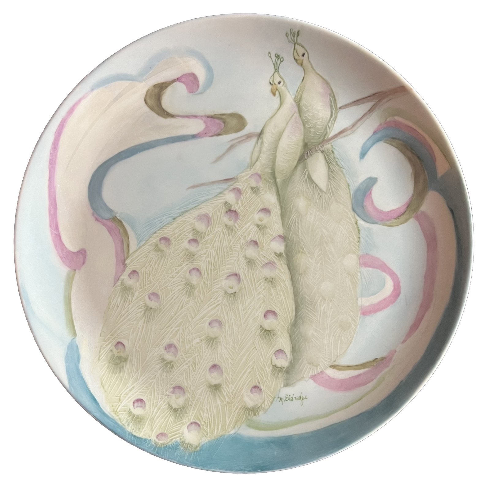 Vintage Handpainted Peacock decorative Peacock 10.35” Plate Signed M. Eldredge