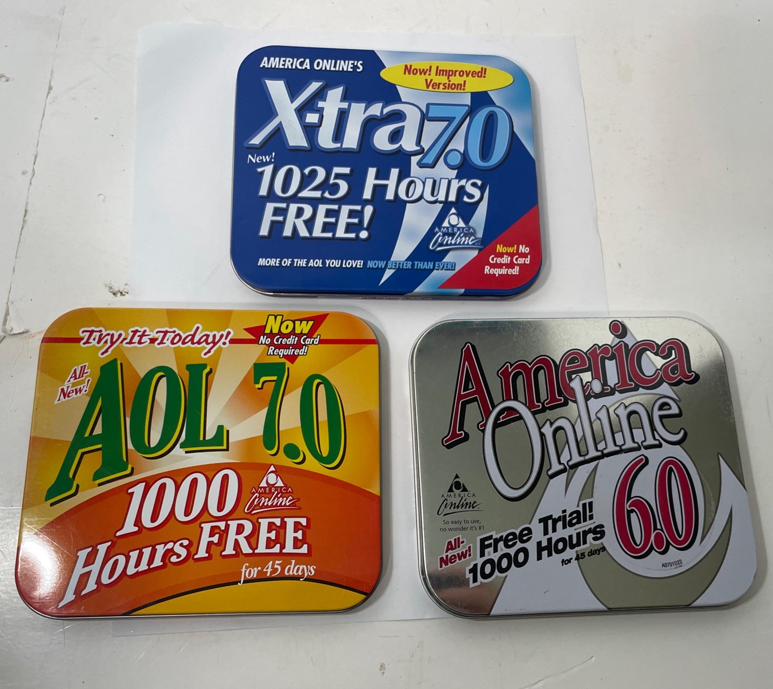 Vintage AOL Tins Lot Of 3 Empty Tins No Disk As Collectibles