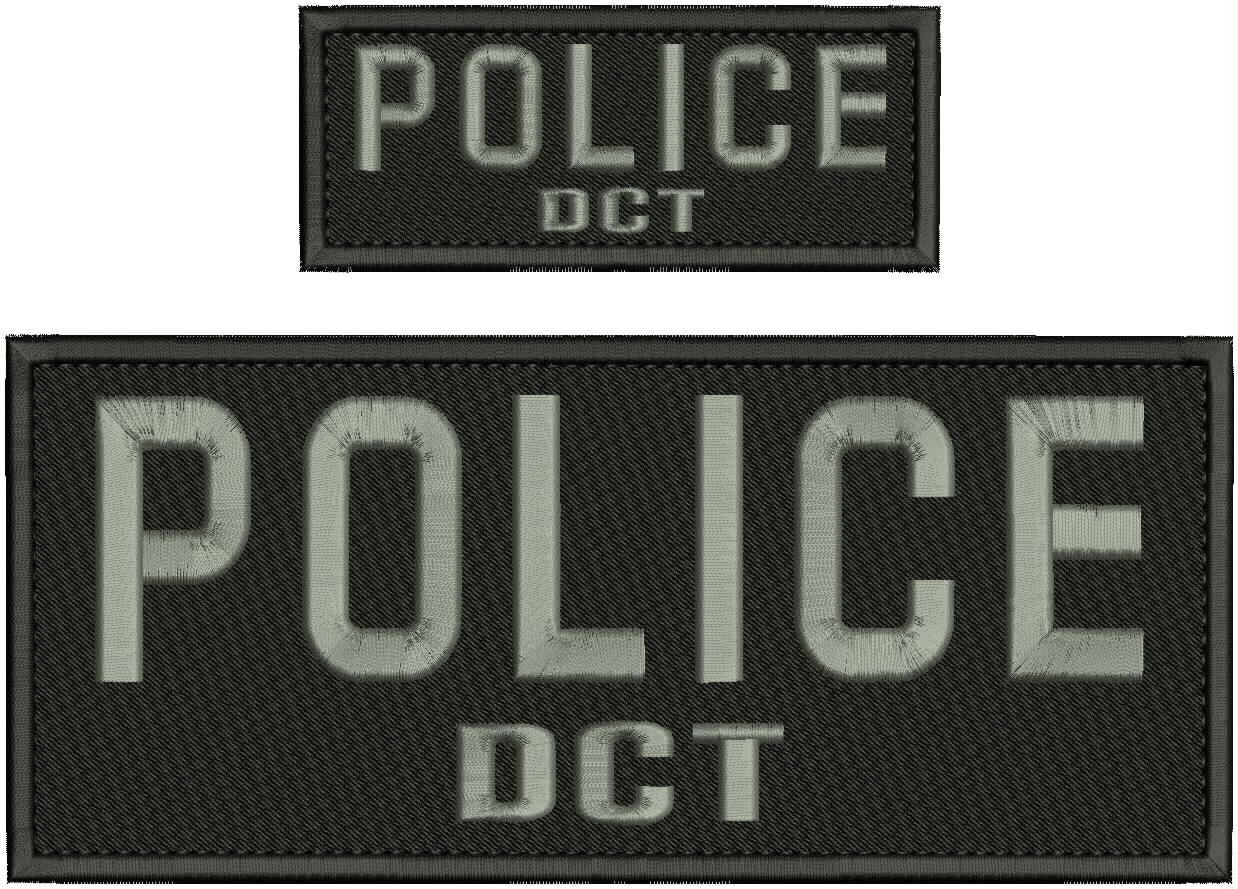 POLICE DCT EMBROIDERY PATCHES 4X10 AND 2X5 HOOK ON BACK GREY ON BLACK