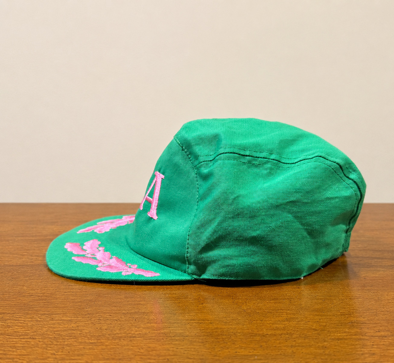 Vintage Alpha Kappa Alpha AKA Green Pink Embroidered 5 Panel Hat Cap 90s 80s