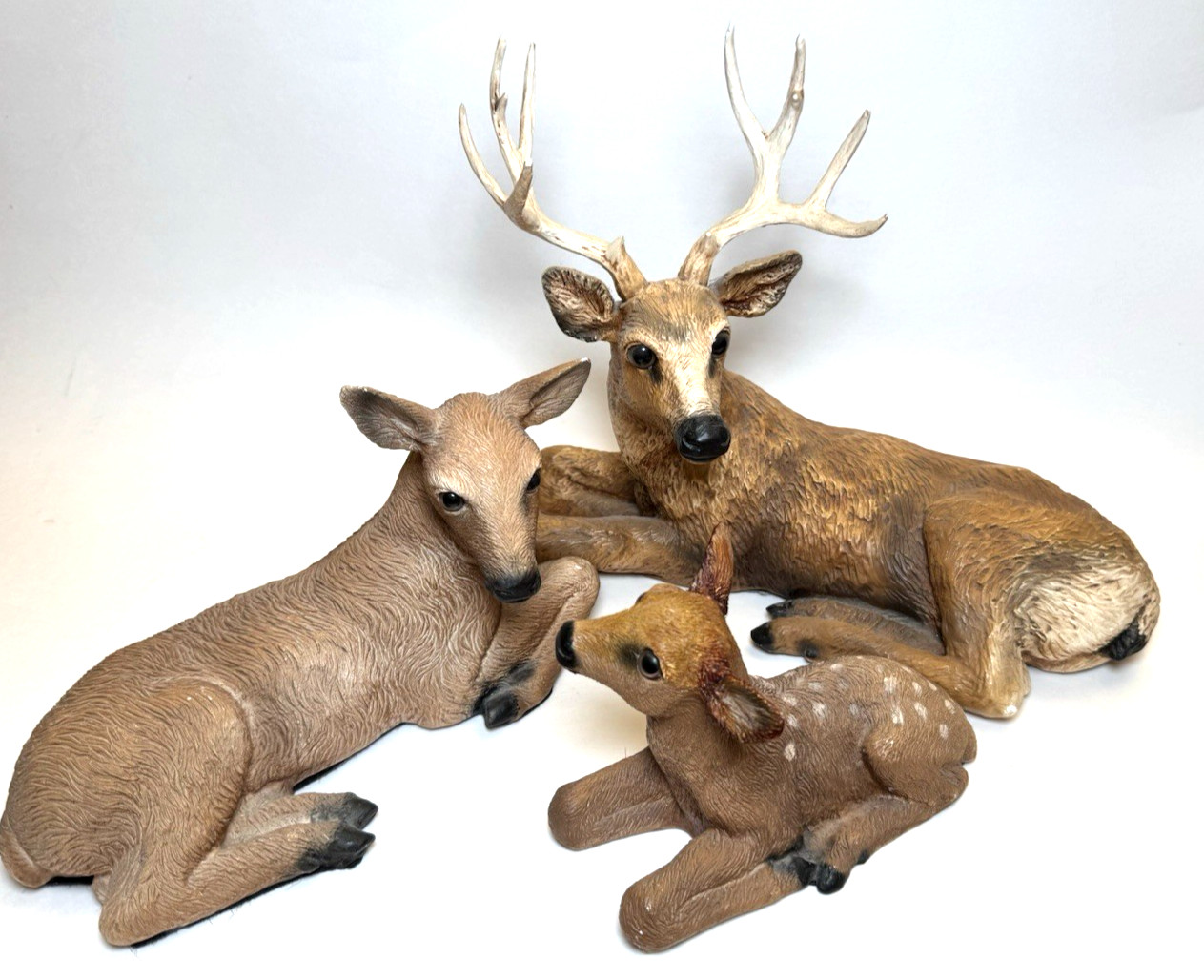 Vintage Homco Deer Family 1984 Buck Doe Fawn Resin Farmhouse Man Cave Cabin USA
