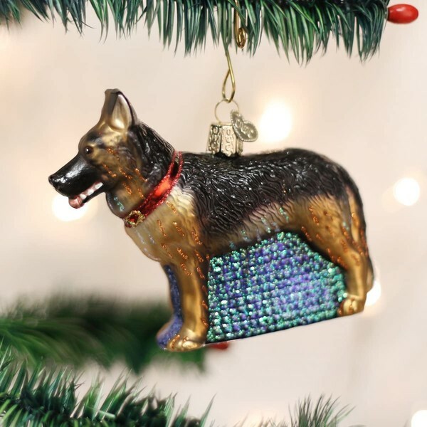 Old World Christmas Glass Blown Ornament, German Shepherd (With OWC Gift Box)