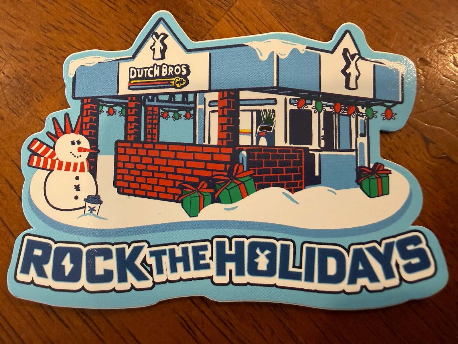 Dutch Bros Rock The Holidays Sticker Dec 2025 Christmas Stand Snowman Decal⁠