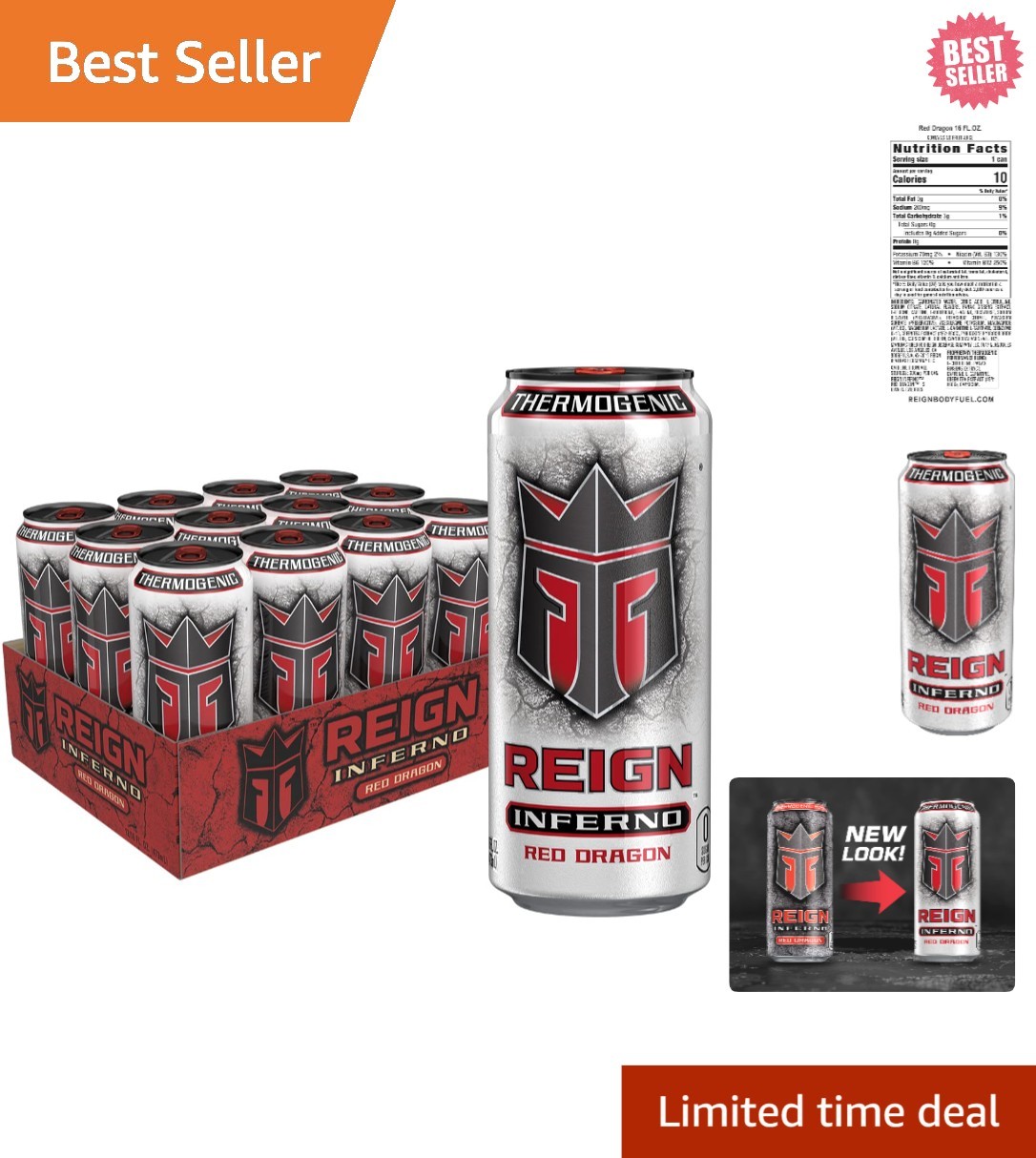 Inferno Red Dragon: Energy Drink with BCAAs & Zero Sugar, 12 Cans for Fitness