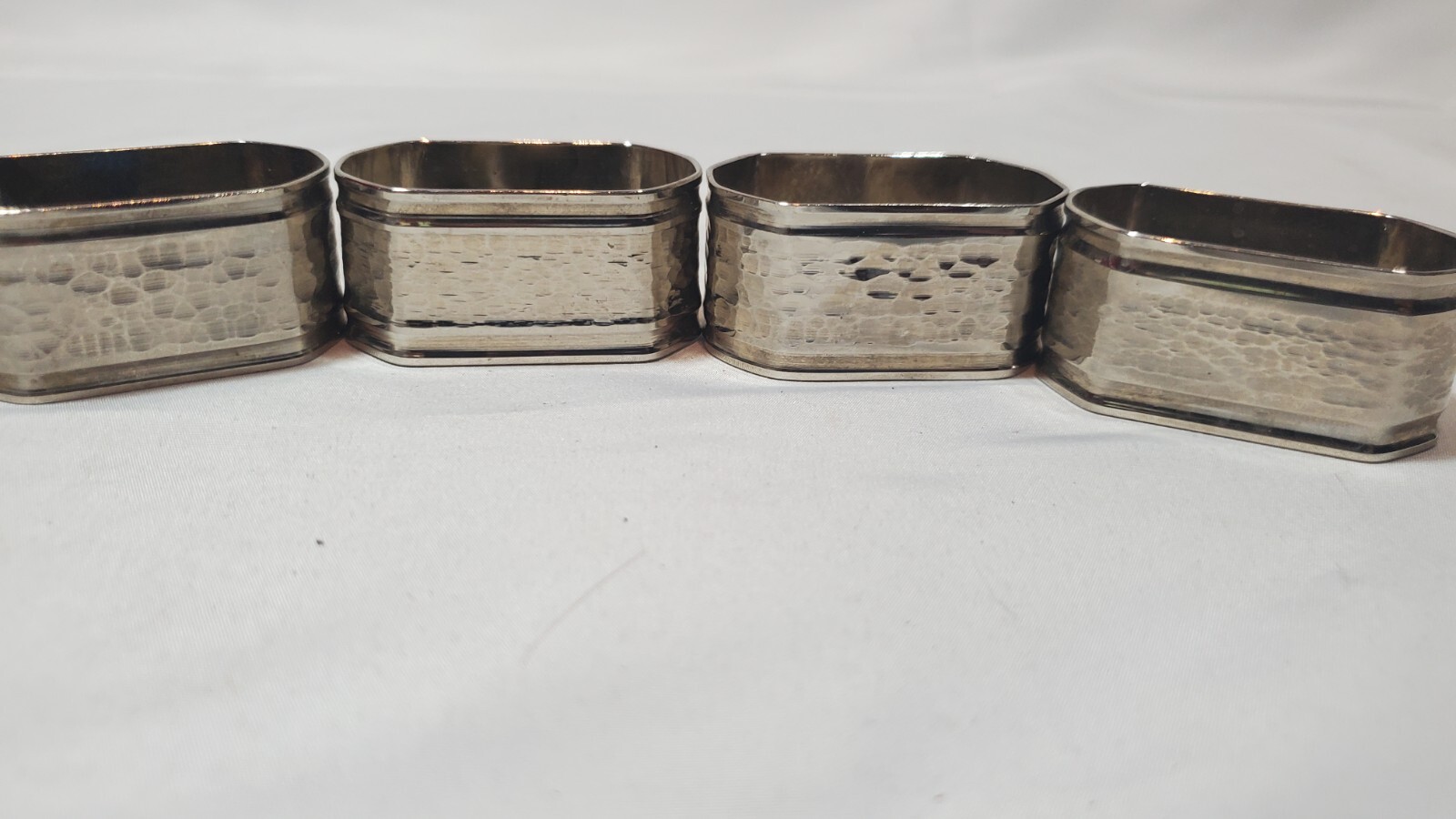 4 Vintage Textured Silver stainess steel Napkin Rings