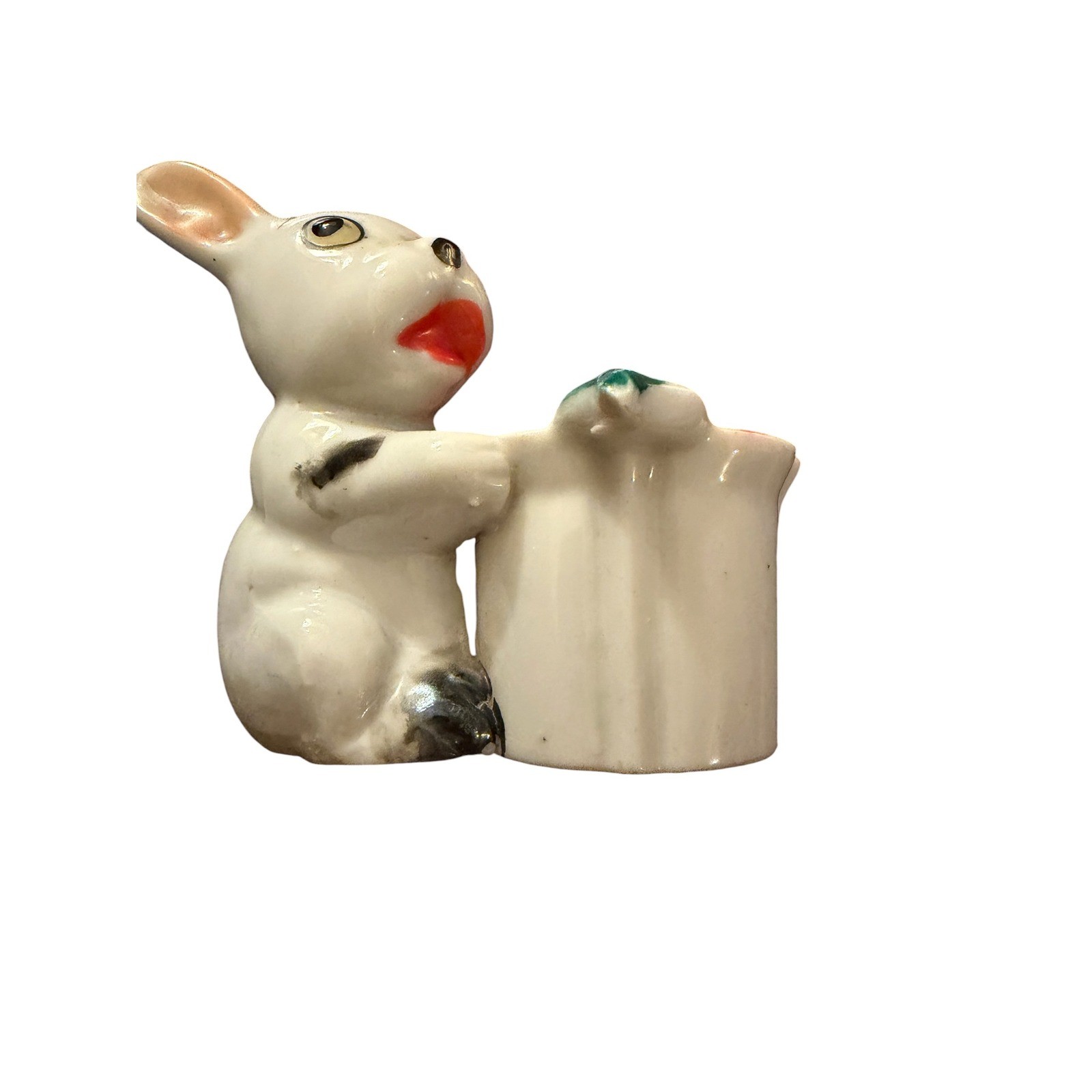 Japan 40s Ceramic Puppy Dog mini Planter Figurine Hand Painted Mid Century Vtg