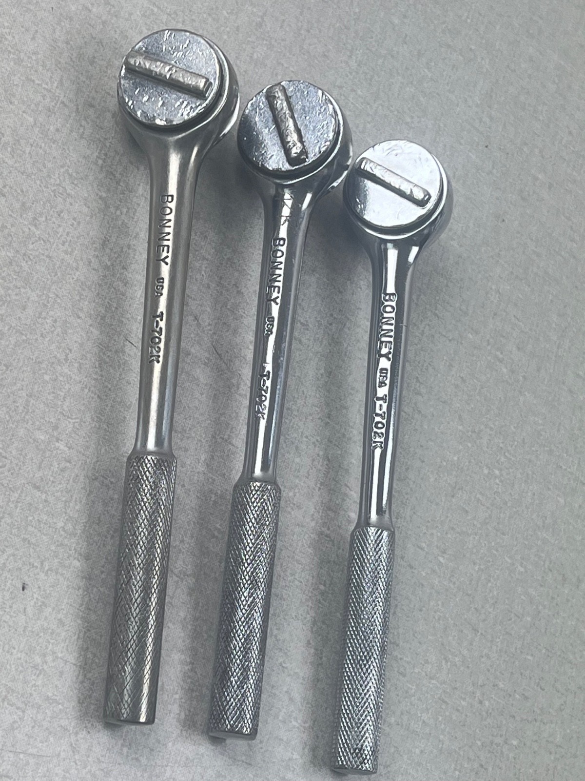 (3) Bonney T-702K 3/8″ Drive X 7-3/4″ Round Head Ratchet Wrench made in USA
