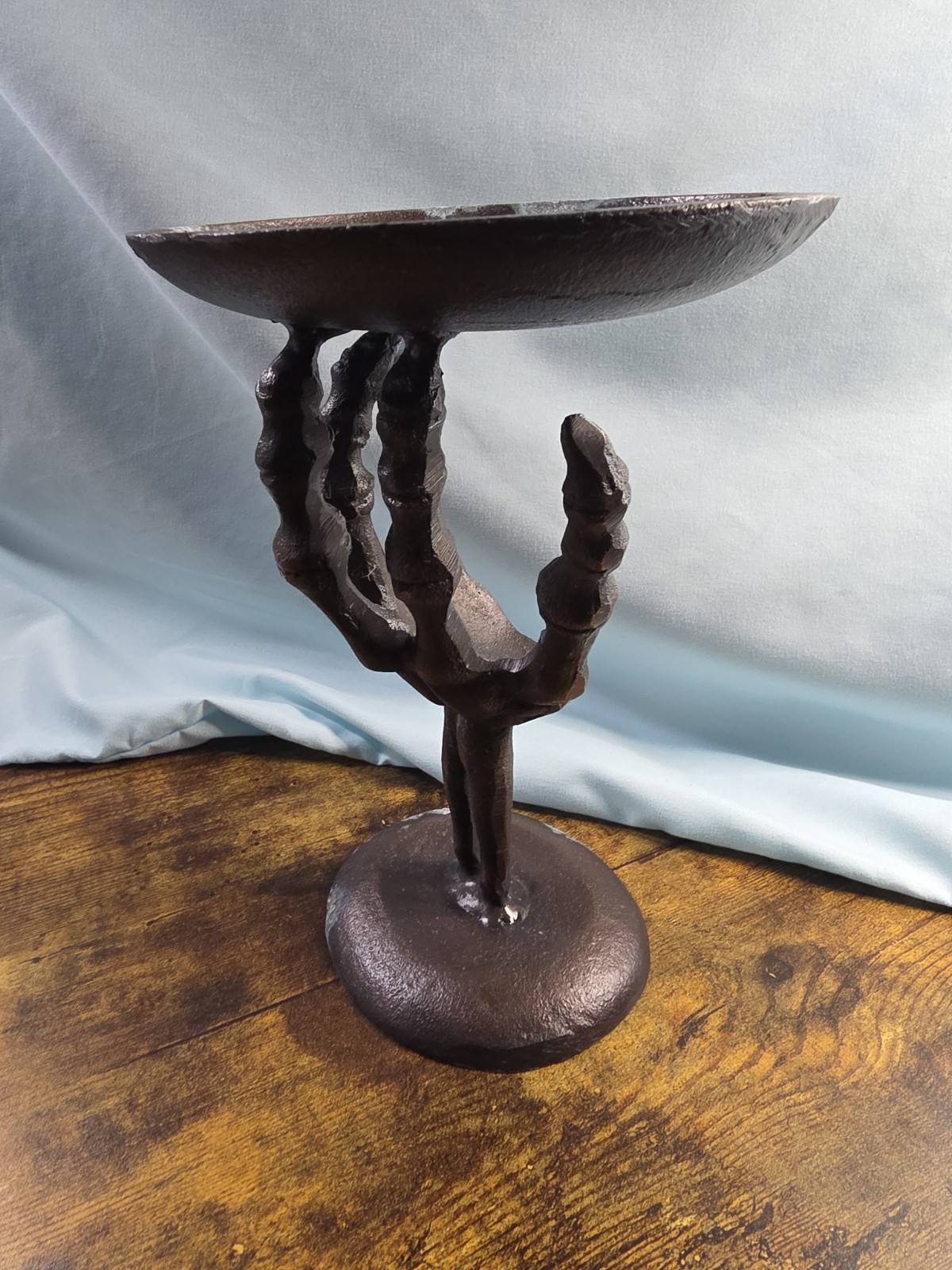 Bronze Distressed/Rusted Metal Skeleton Hand Candle Holder/Dish