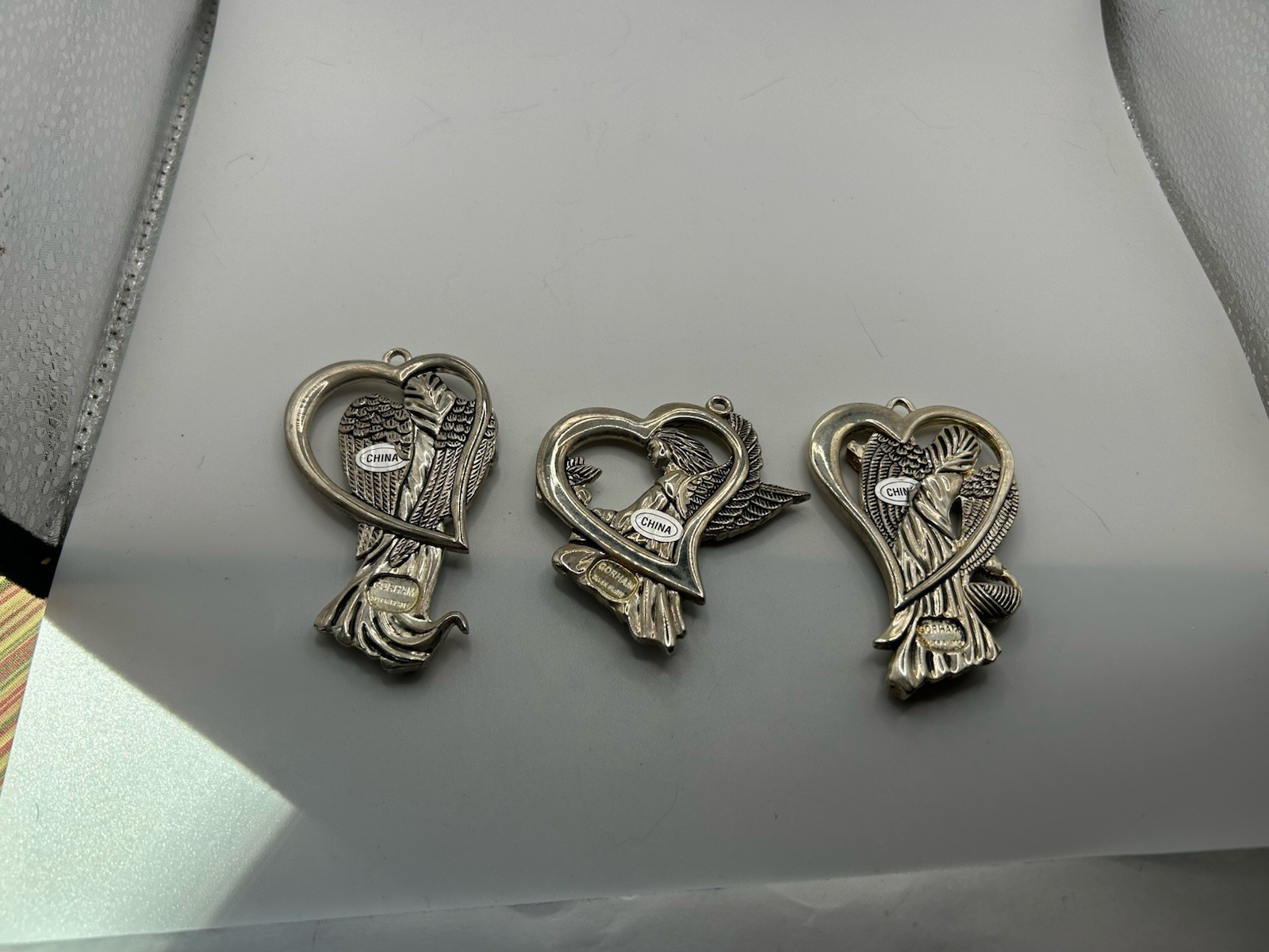 3 Gorham Silverplated Angel Ornaments – Peace Hope Love
