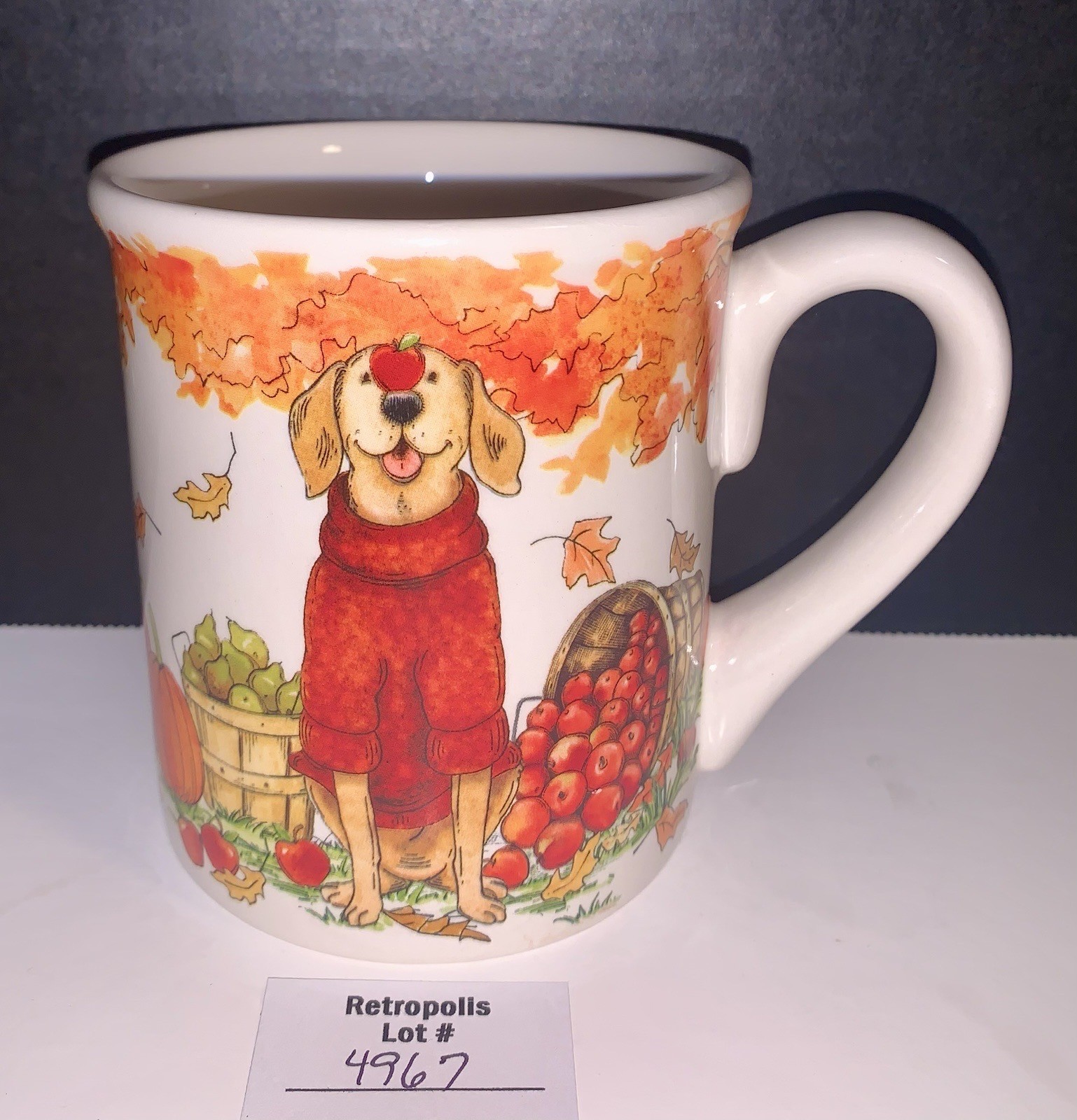 Certified International Sherri Buck Baldwin Fall Autumn Dog Mug Cup Pumpkins