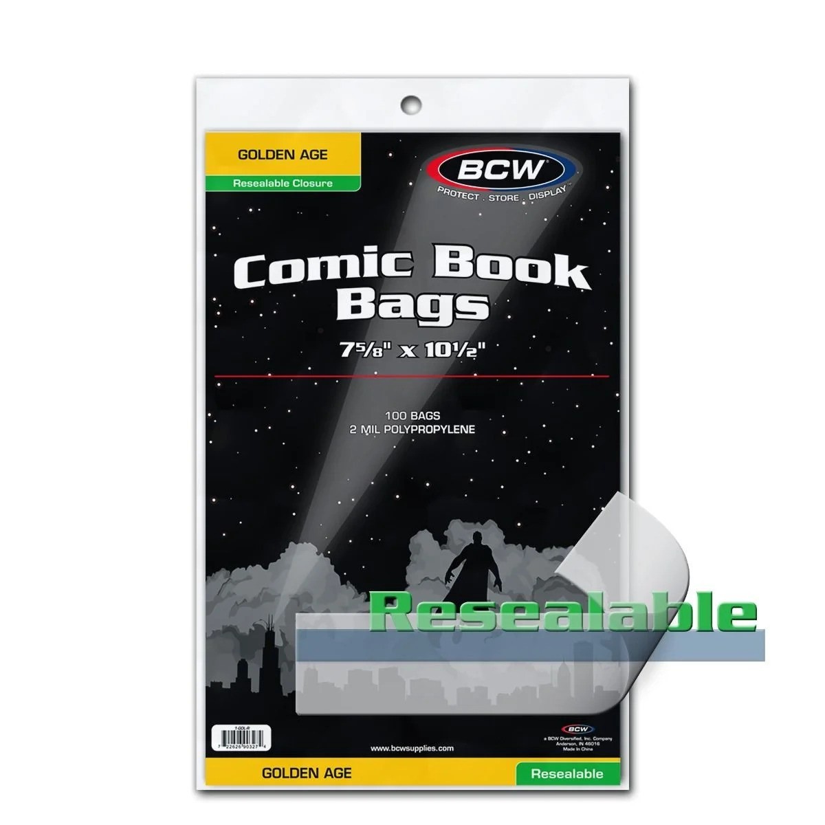 1 pack of 100 BCW 7 5/8″ x 10 1/2″ Golden Age Comic Bags – Resealable