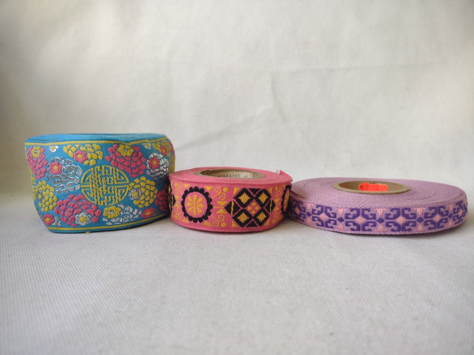 Vintage 1970s Woven Boho Folk Jacquard Embroidered Fabric Trim 15-20 Yds Sewing
