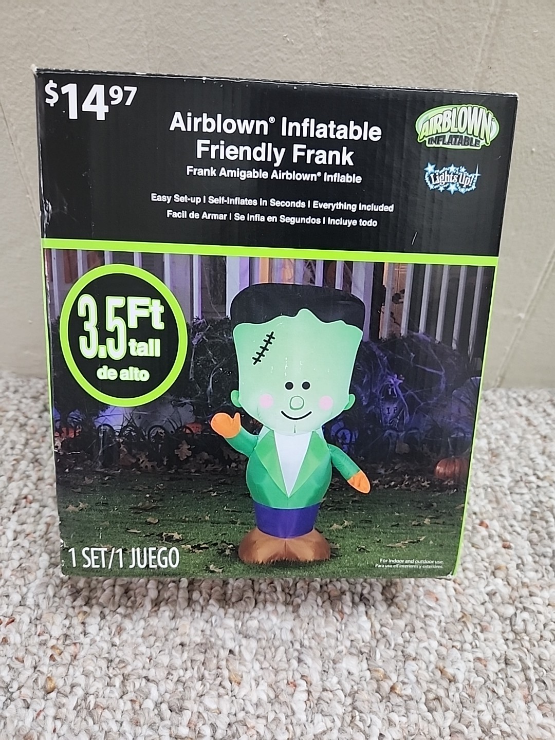 Inflatable Friendly Frank 3.5ft Halloween Decor w Box Airblown Inflatable Gemmy