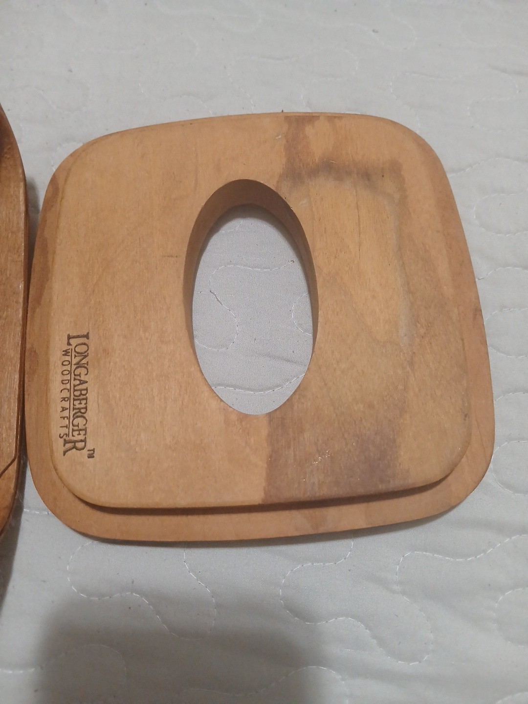 Longaberger 1994 Handwoven Square Tissue Basket with Wood Lid and Plastic Liner