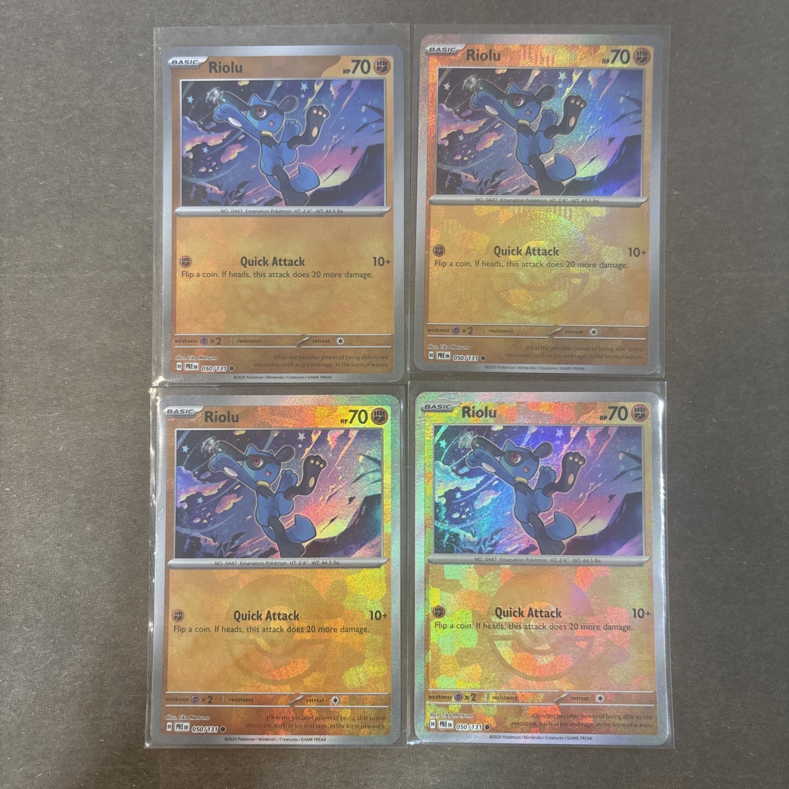 4 X Riolu 050/131 Pokeball Pattern Holo SV: Prismatic Evolutions Pokémon TCG NM