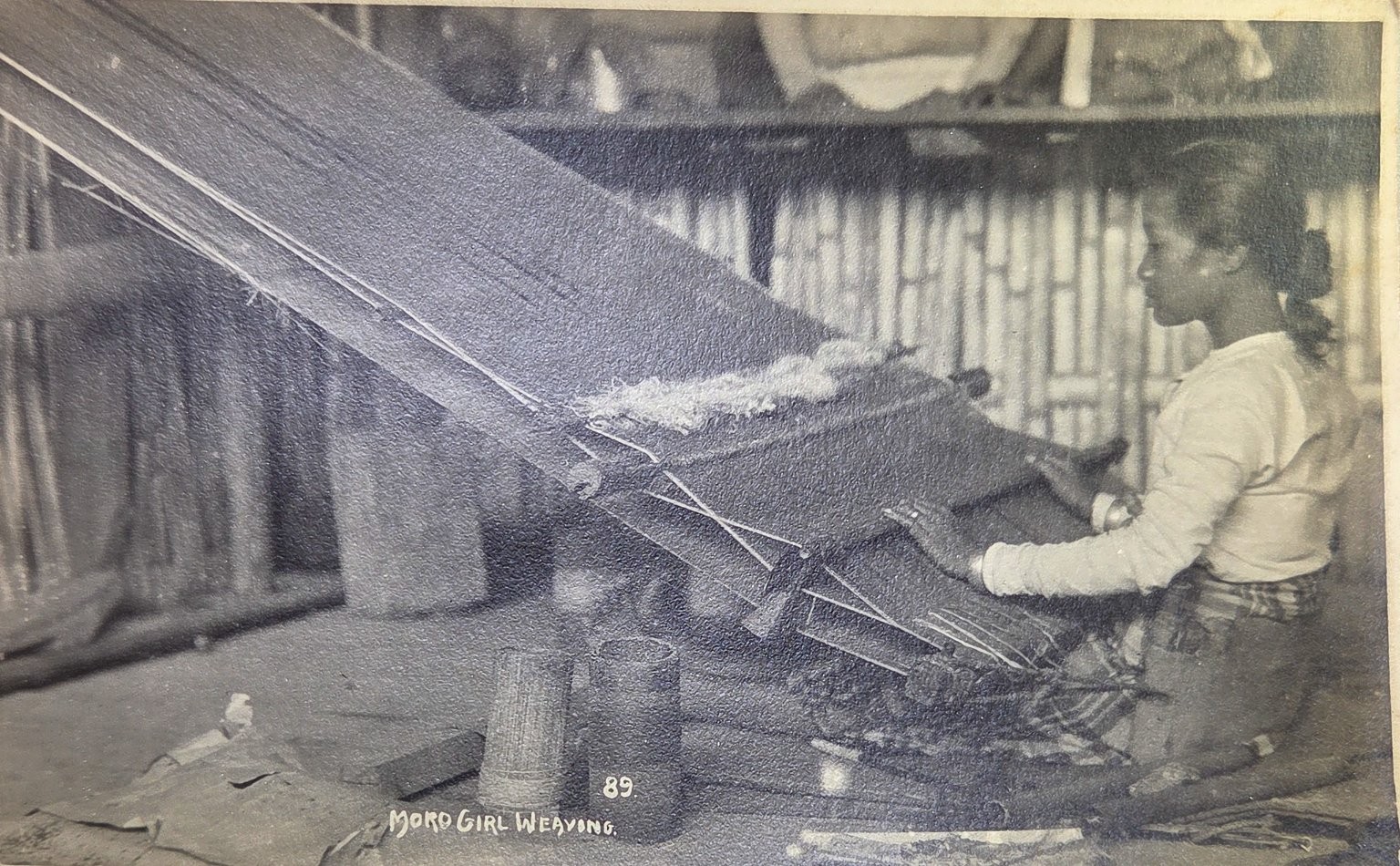 Moro Girl Weaving Philippines Real Photo Postcard Vintage Ethnographic RPPC