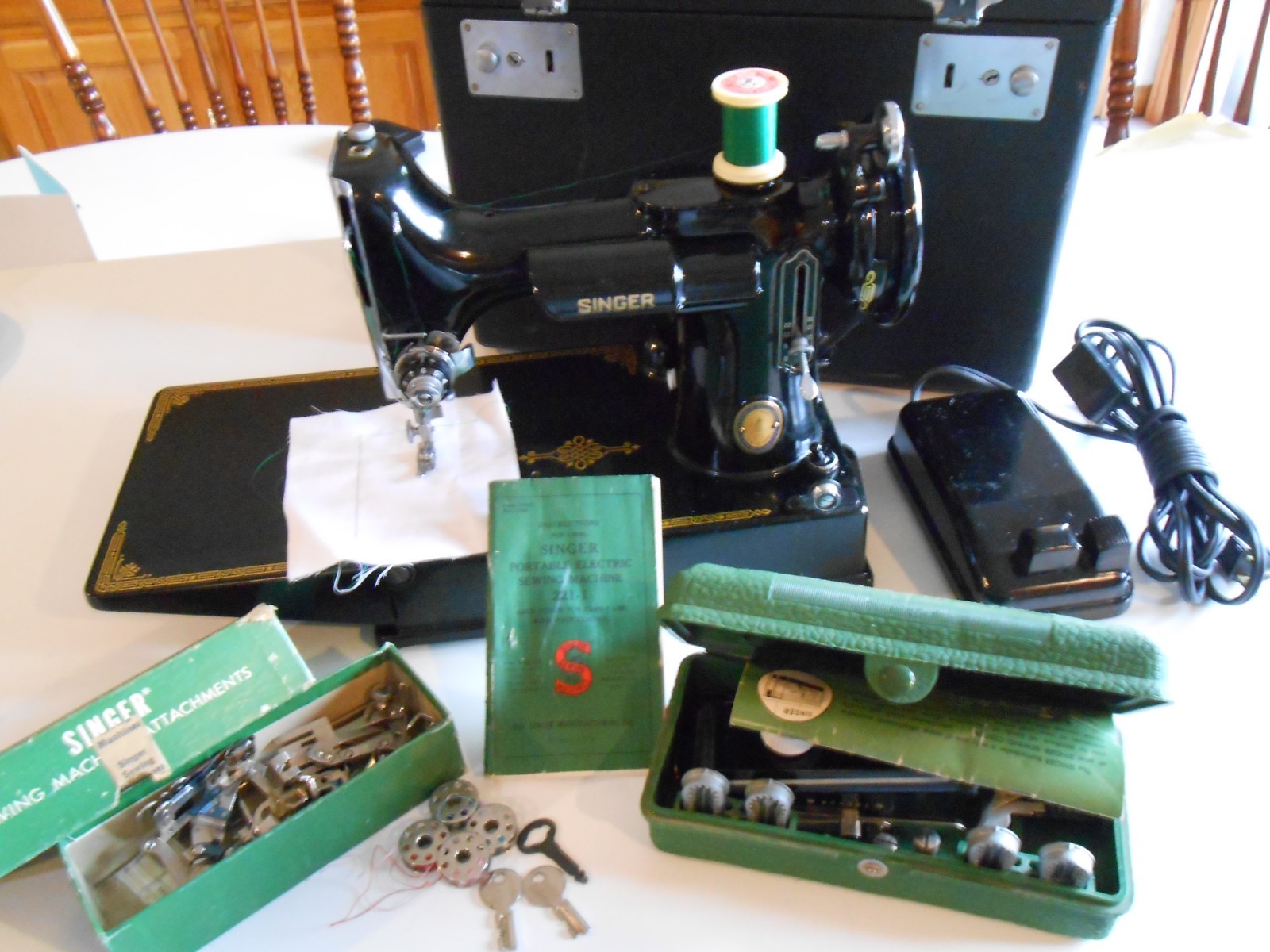 Singer Featherweight 221 Sewing Machine 1951 Centennial w/ Attachments & Case