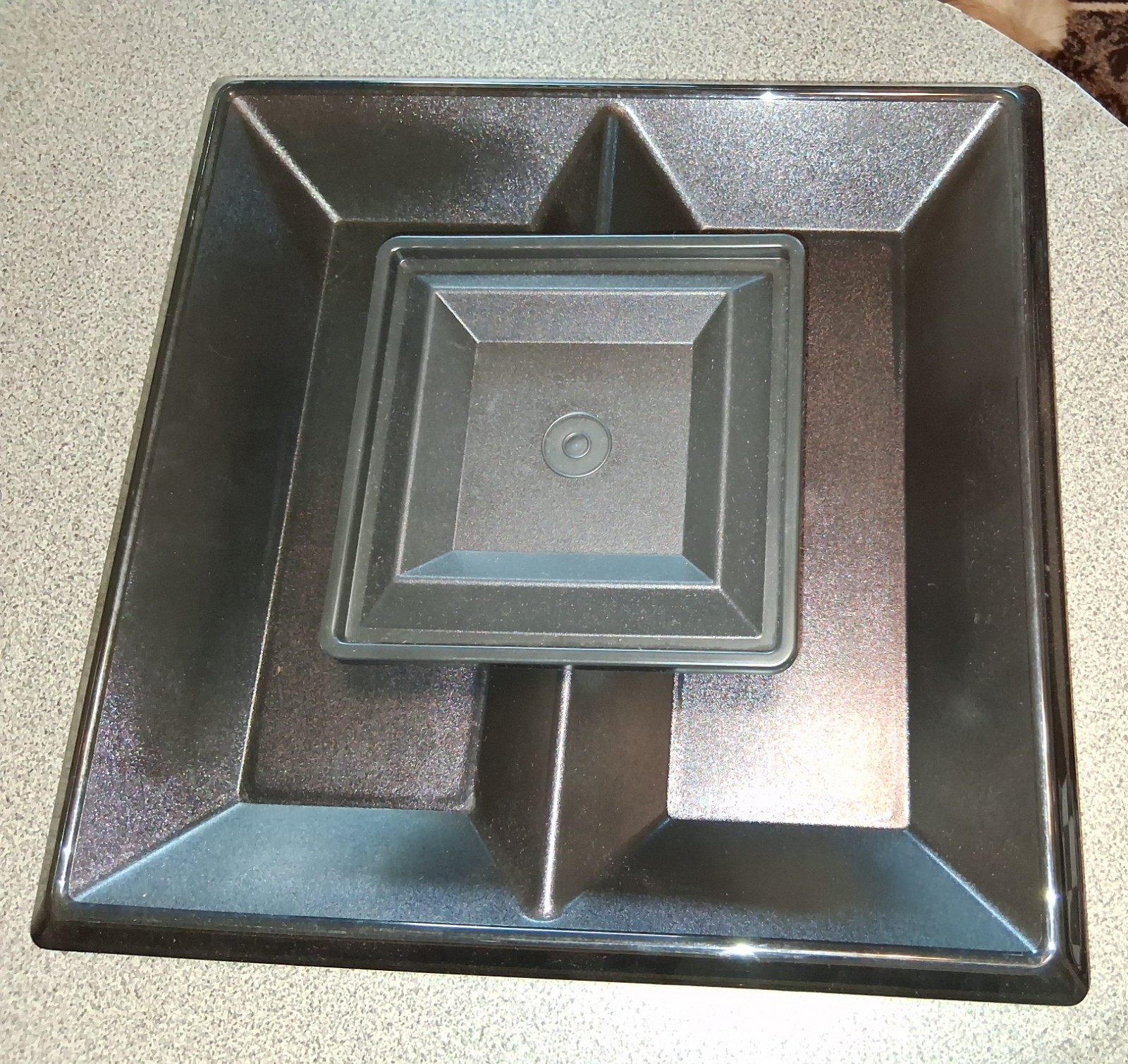 Vintage Tupperware Black Veggie/Fruit/Chip Serving Tray With Dip Bowl And Lid