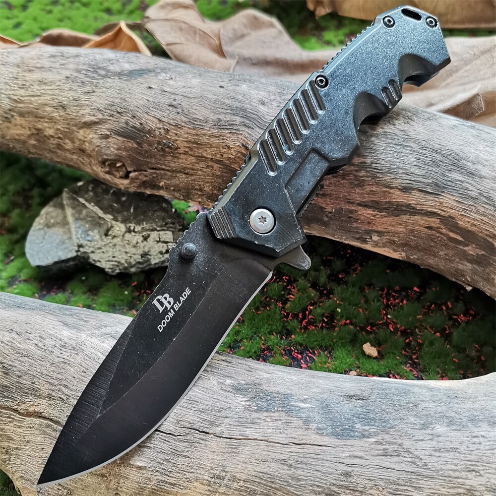 Black aluminum alloy handle folding knife, suitable for outdoor camping tools
