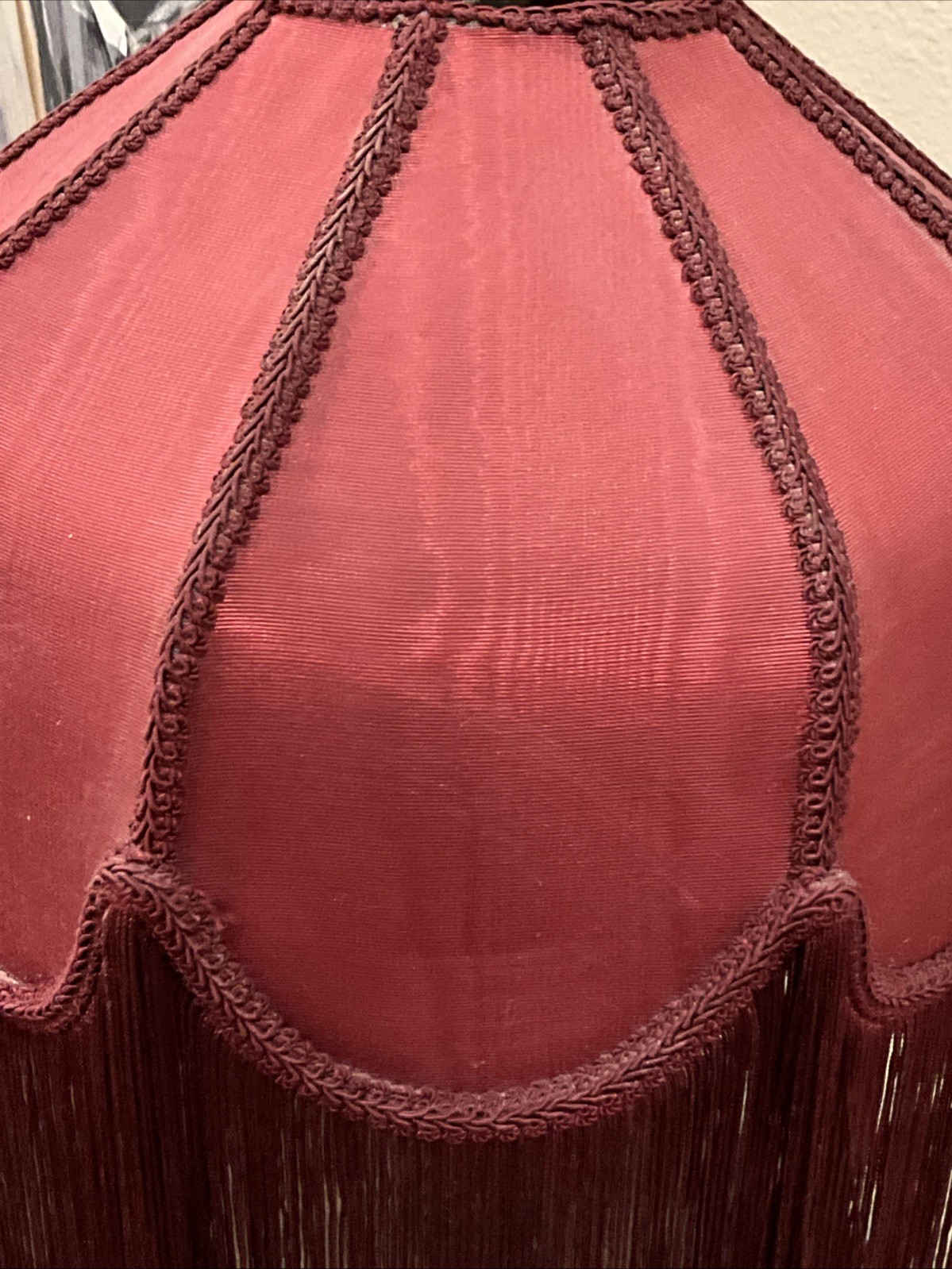 Vintage Victorian Art Nouveau Style Cast Metal Table Lamp Red Fringe Shade