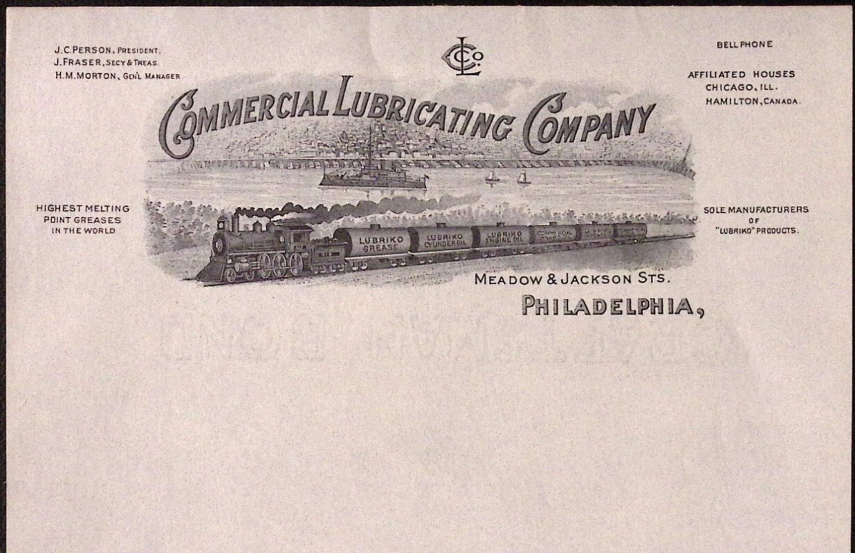 Commercial Lubrication Co Philadelphia PA Letterhead Freight Train Illustration