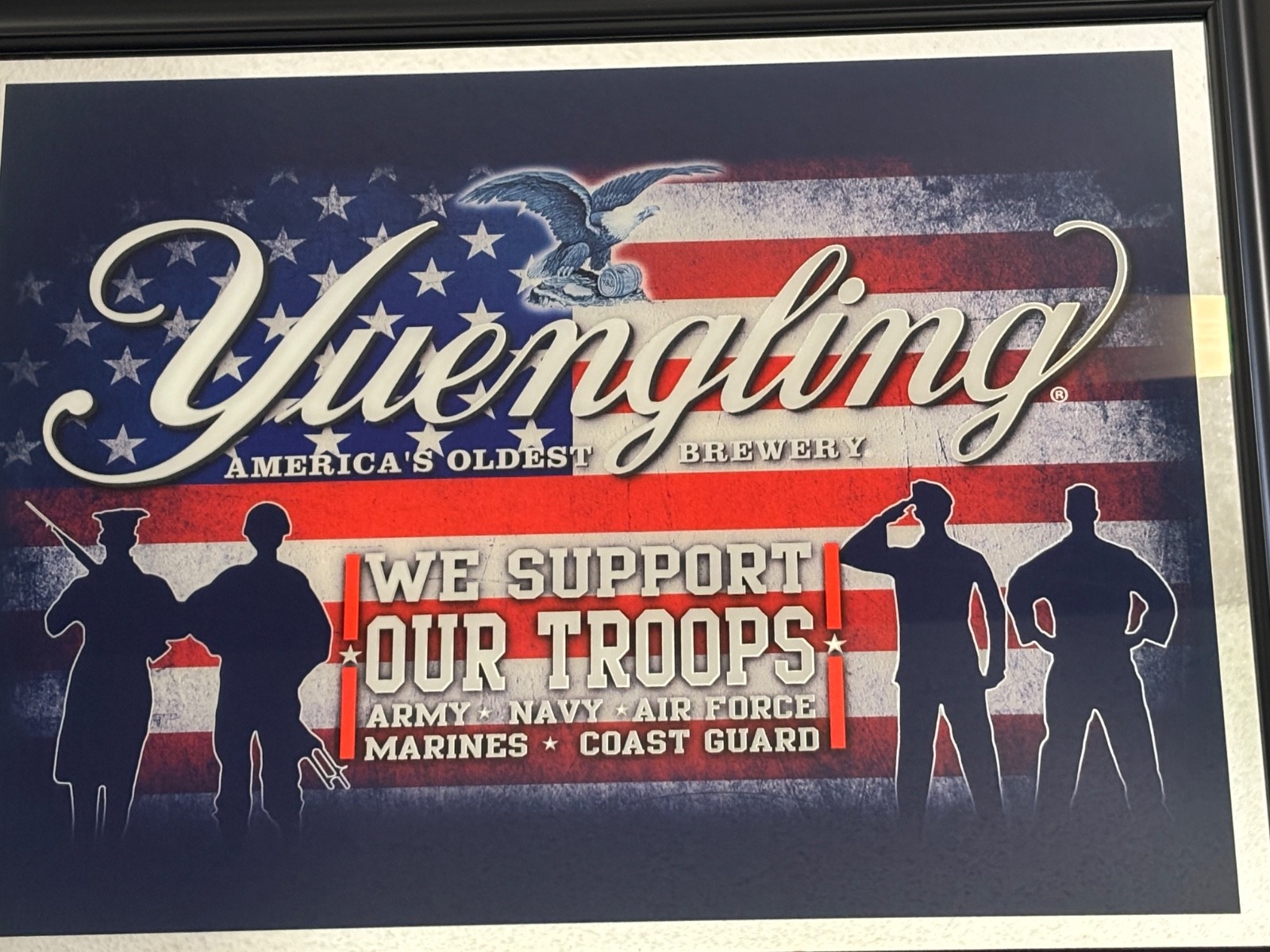 YUENGLING BEER WE SUPPORT OUR TROOPS MIRROR USA AMERICA ARMED FORCES NEW