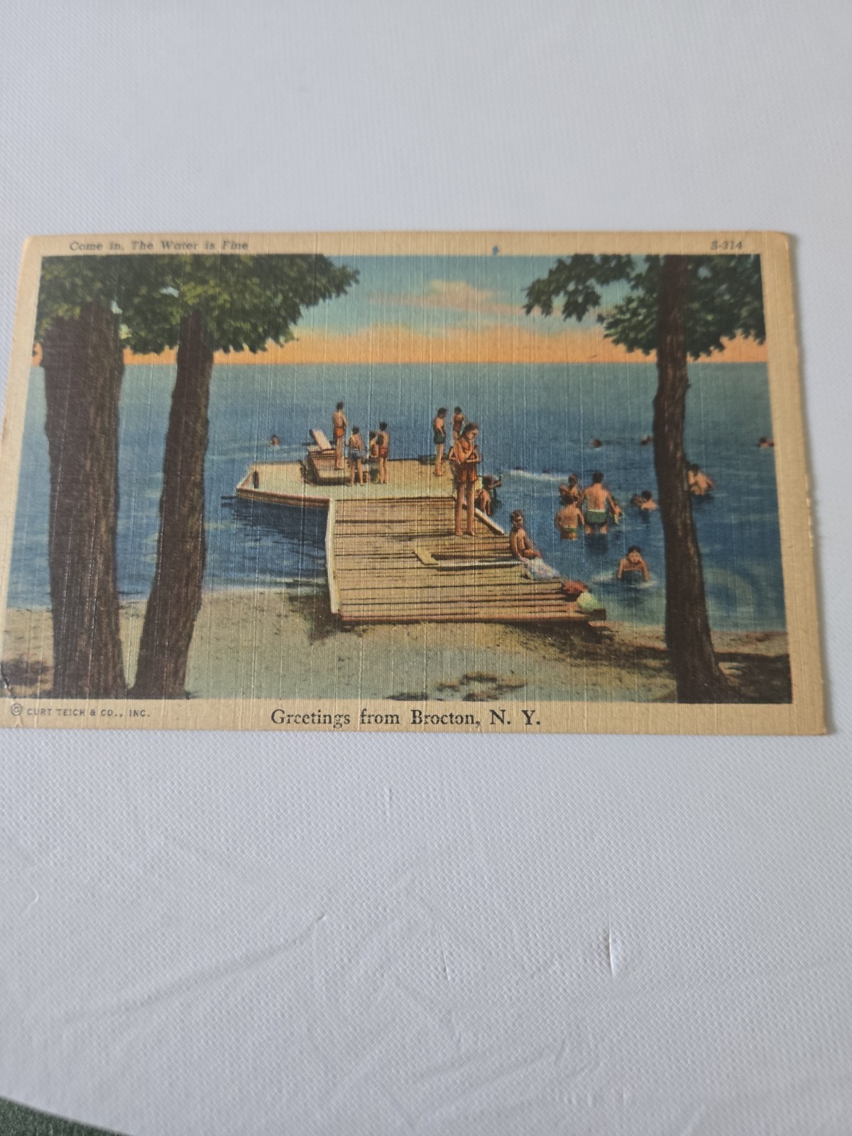Swimming Day On The Dock Vintage Postcard C1930 Linen Posted 1946,S 314