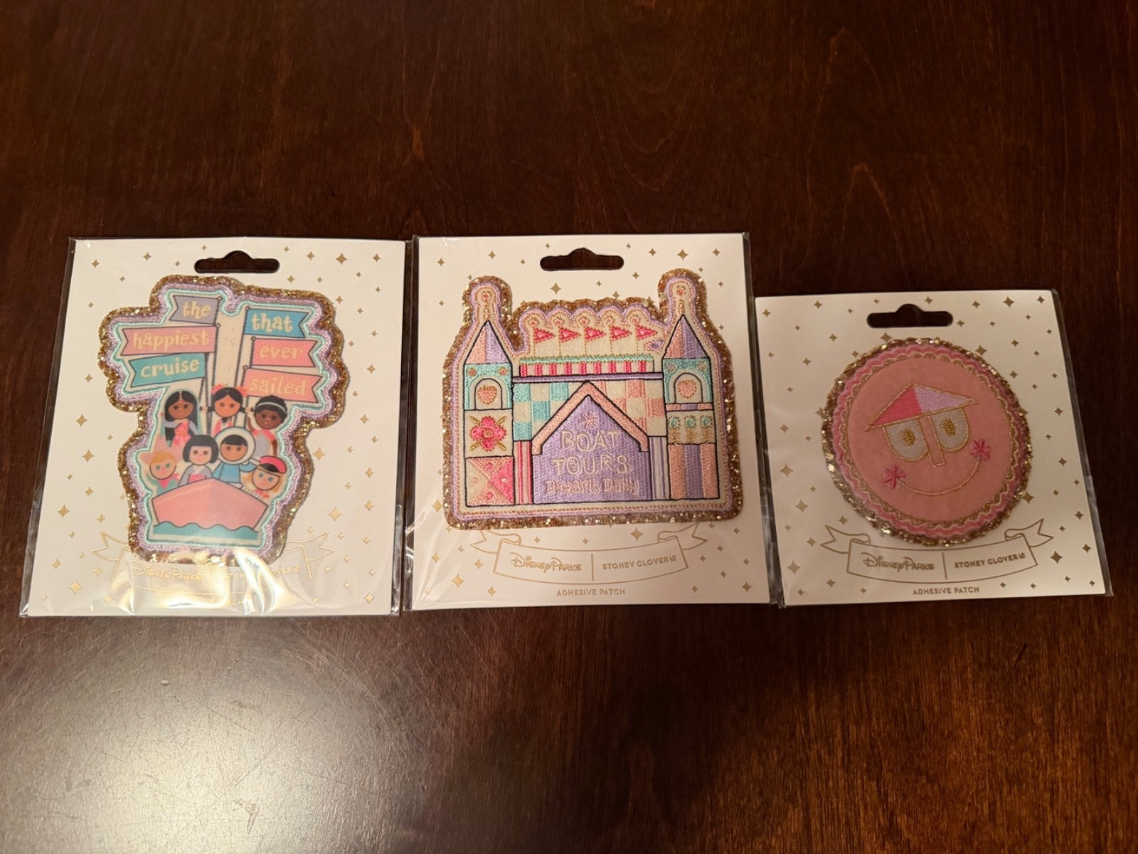 Disney Stoney Clover Lane It’s A Small World Set of 3 Patches Adhesive Sew New