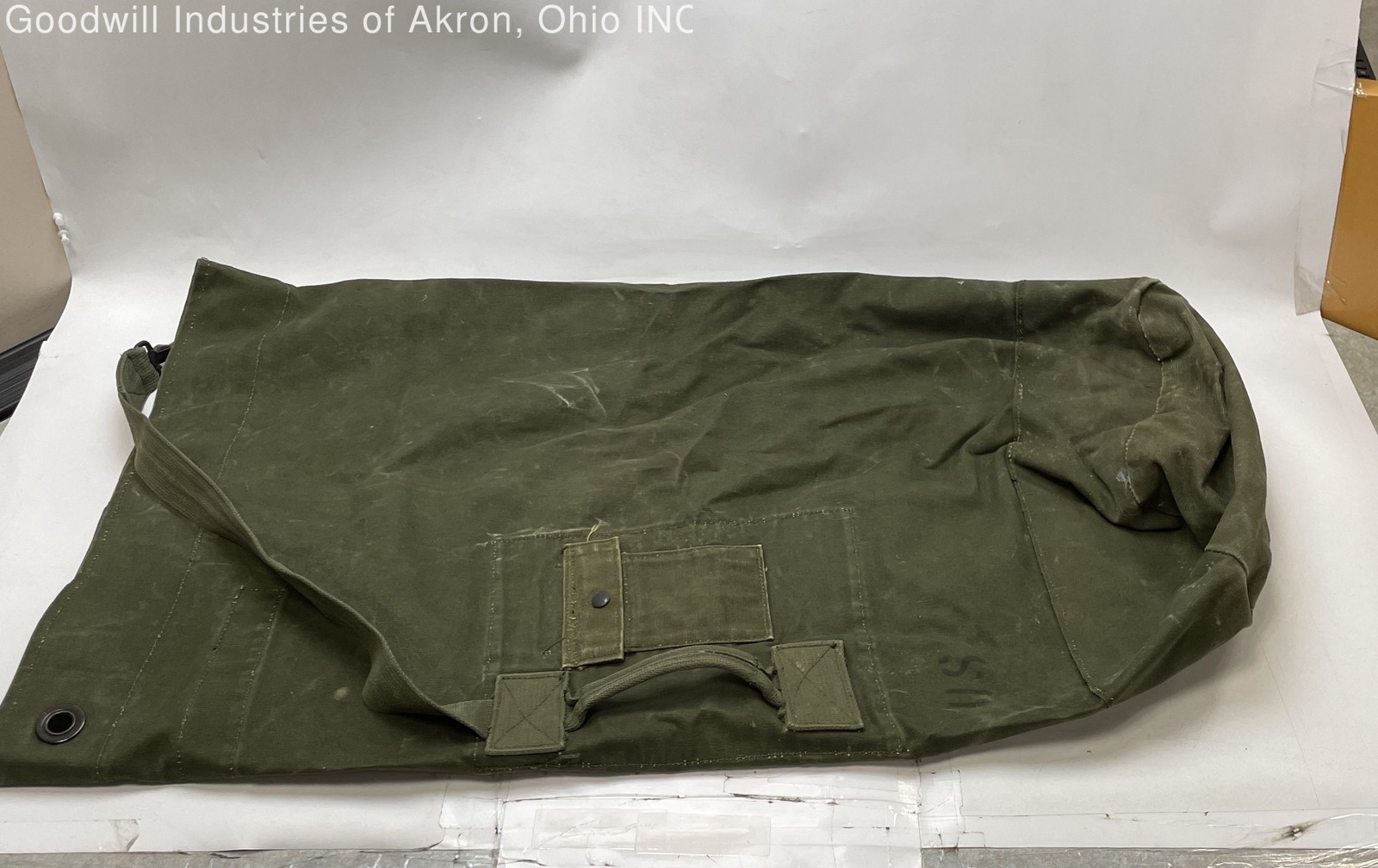 Vintage US Military OD Green Canvas Duffle Bag Sea Bag Stenciled