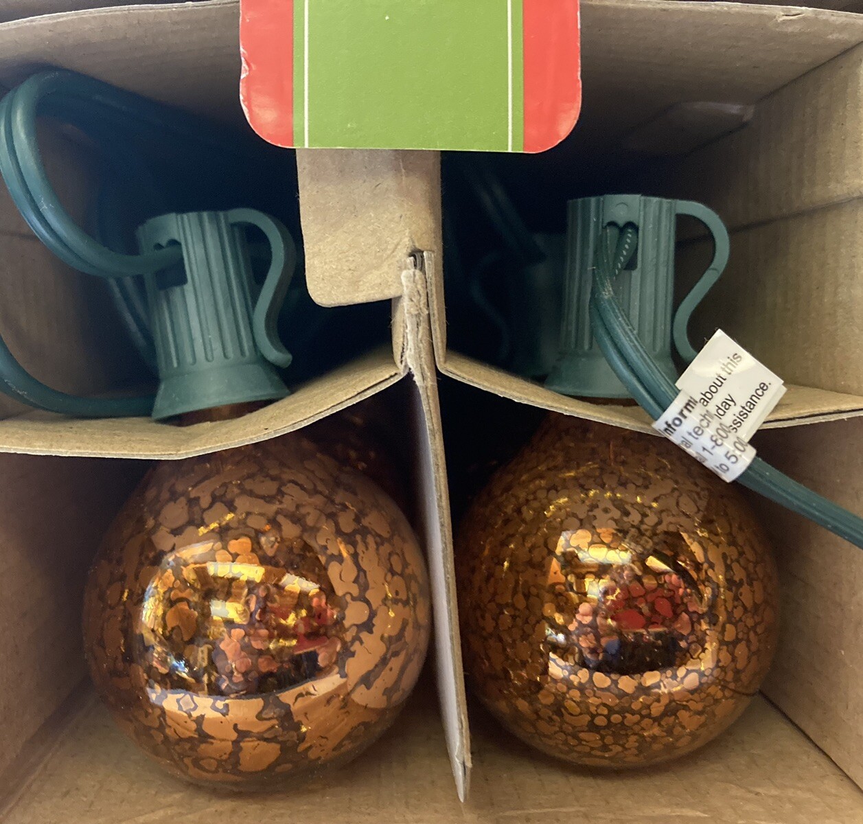 Vintage Style GLOBE Light String 10 “antique-gold” BULBS 10′ green wire NIB 2013