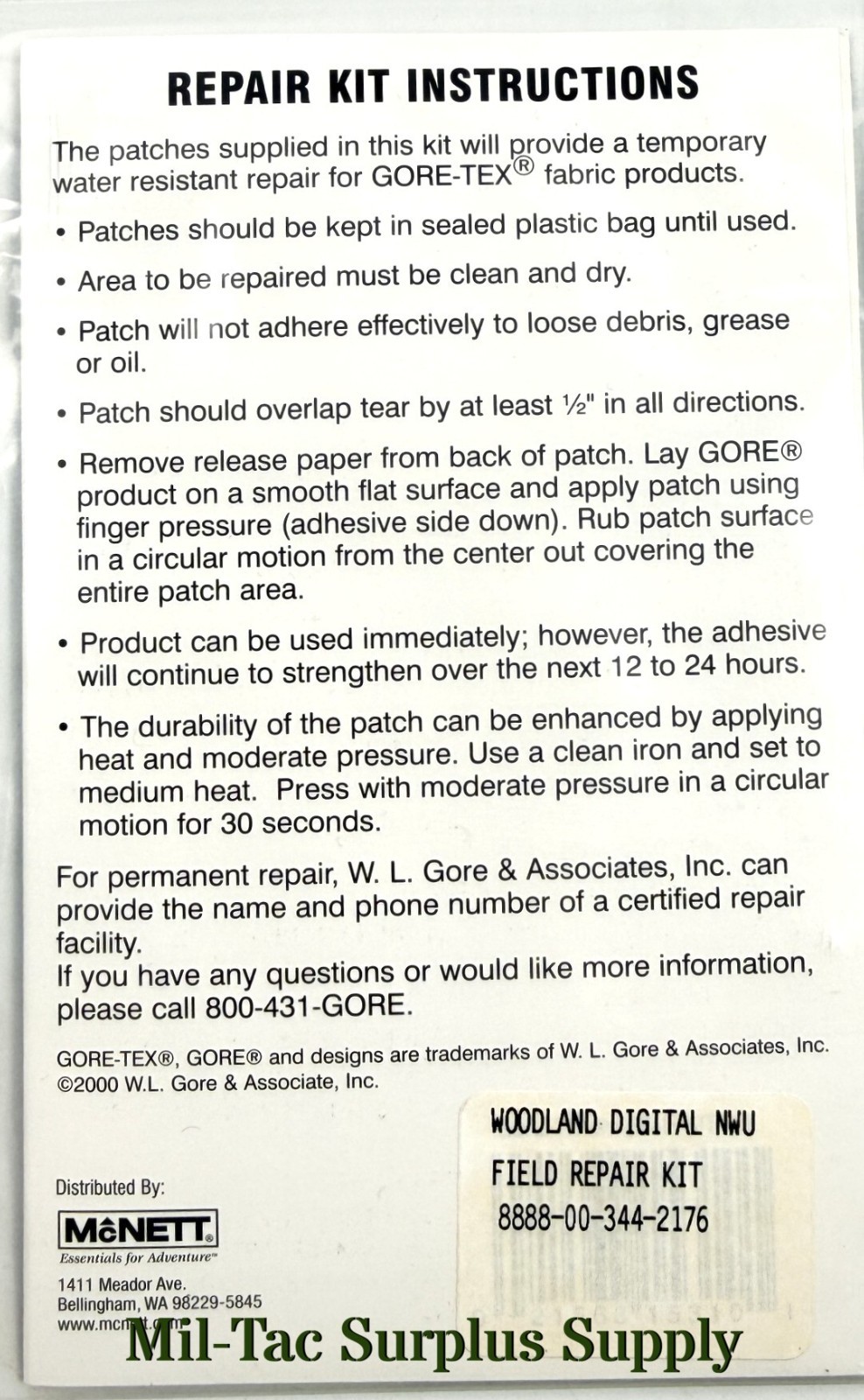 GORE-TEX WOODLAND DIGITAL NWU FIELD REPAIR KIT