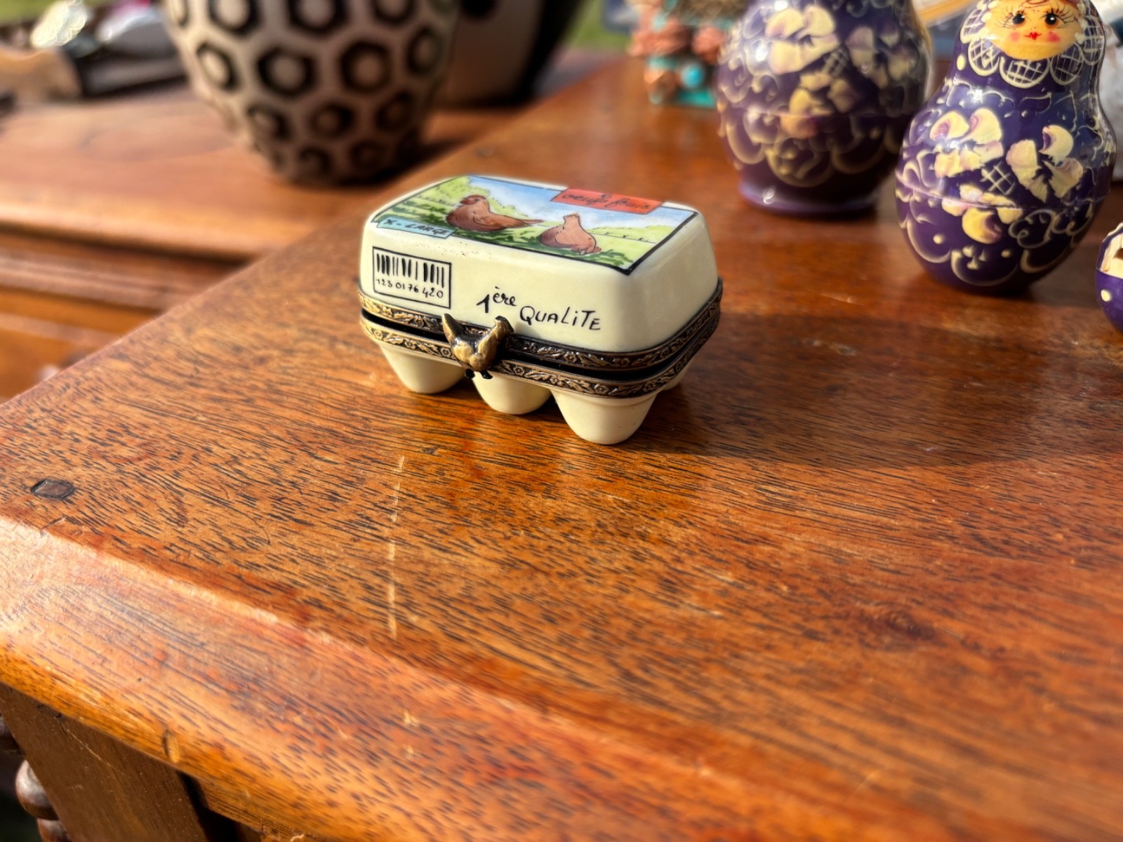 Limoges Miniature Porcelain Egg Carton Trinket Box Decor