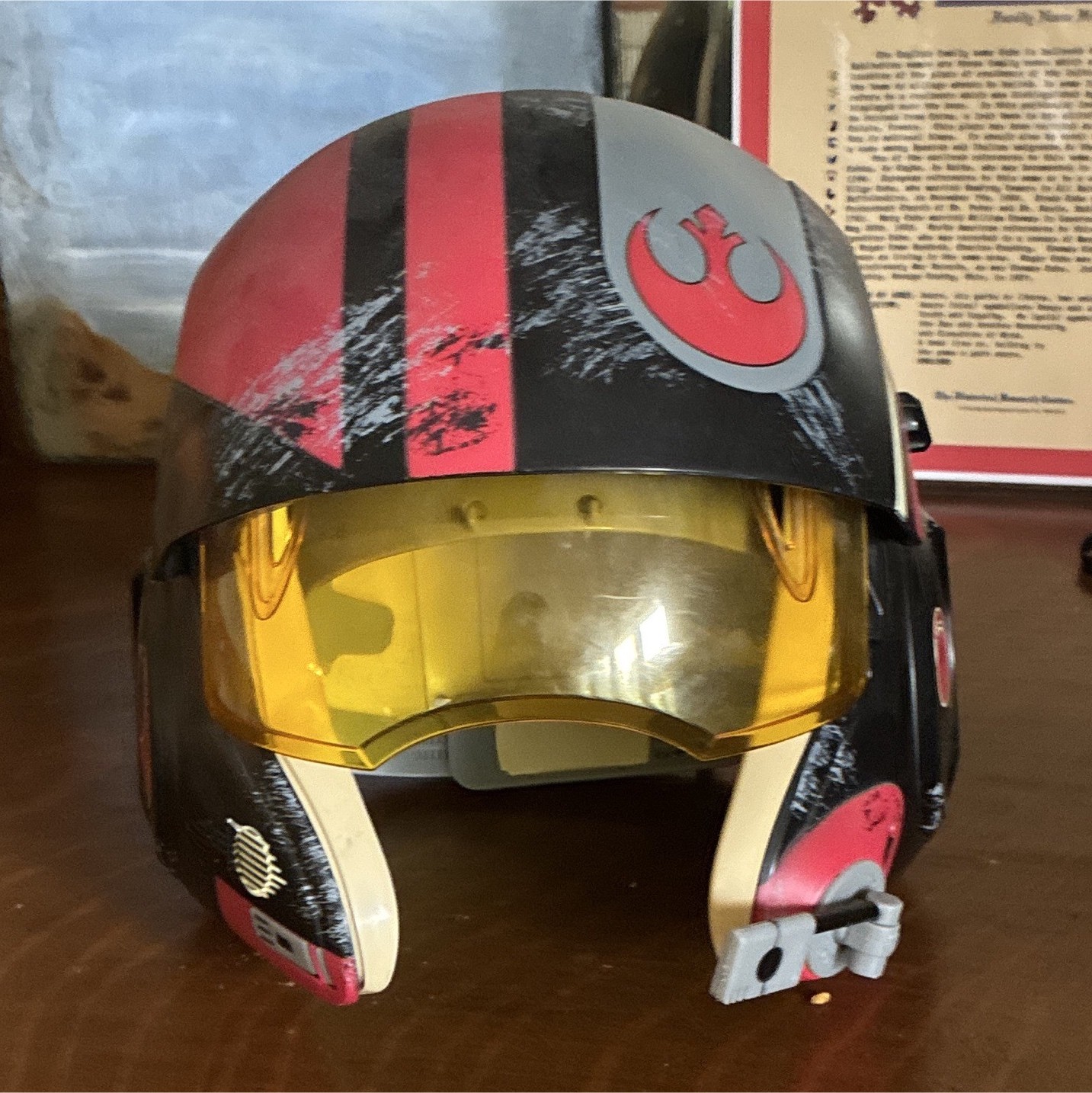 Star Wars Rebel Alliance Pilot Style Helmet w/ Yellow Visor Red/Black Poe damron