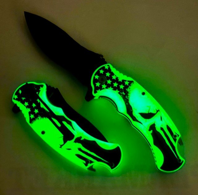 8.5″ TACTICAL GLOW IN THE DARK PUNISHER SKULL KNIFE