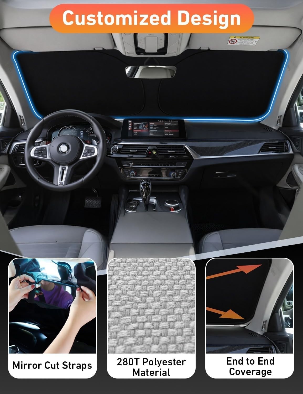 Windshield Sunshade Compatible for Ford Fusion 2013-2019 2020 2021, Sun Visor fo