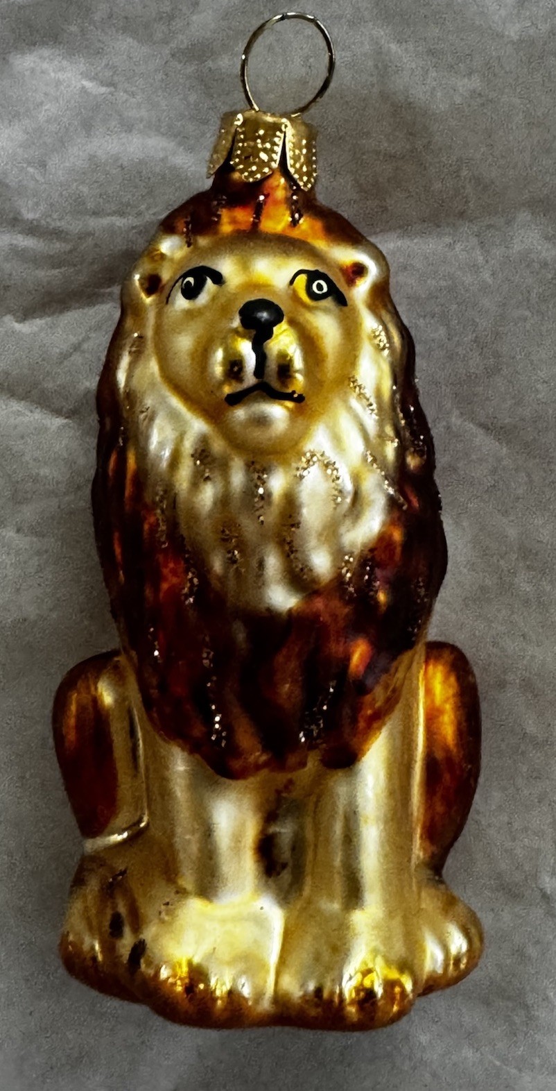 IMPULS Mouth Blown Glass Hand Painted Ornament Poland Golden LION 3″ New Box