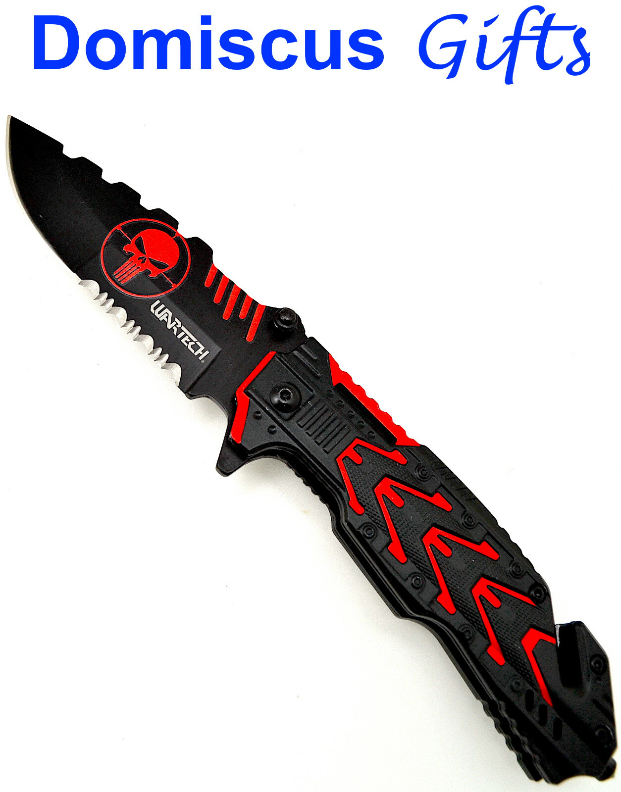 8 1/4″ NEW WARTECH PUNISHER Skull Red Black Sport POCKET KNIFE Folding Knives