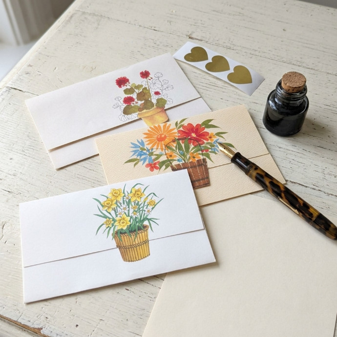Vtg 1980 Floral Fold & Mail Note Cards Lot 3 Self-Mailing Seal Stamp Stationary