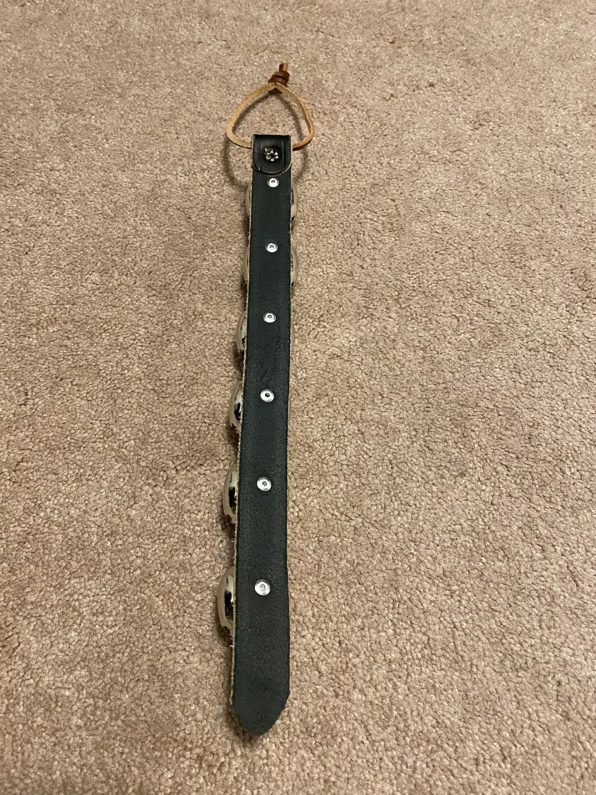 SLEIGH BELLS LEATHER Christmas Hanging Leather Brown 6 Bell Leather Strap Jingle