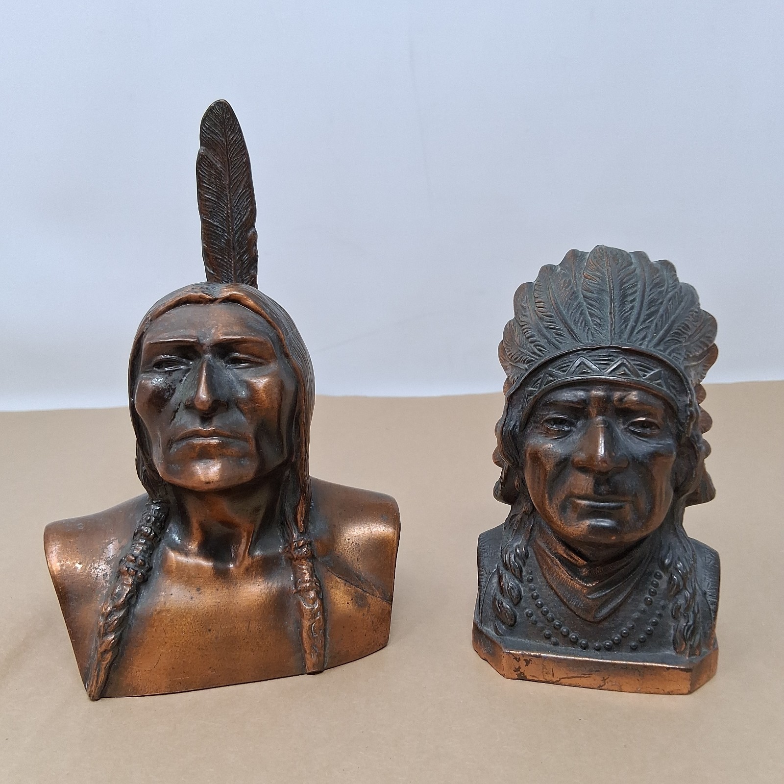 Vintage Bronze National Shawmut Bank Of Boston Native American Chief + 1 More