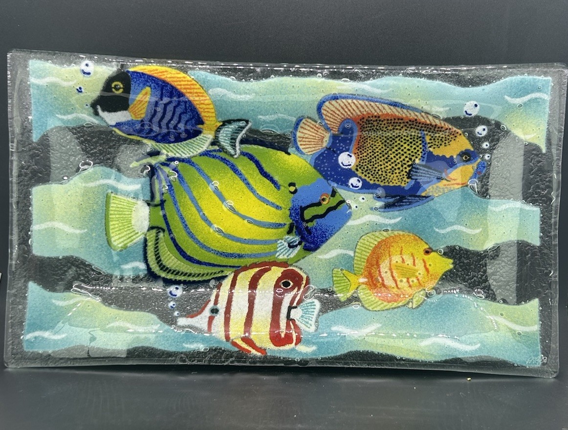 Peggy Karr Fused Glass Art Plate Platter Tropical Fish Nautical Decor BN35