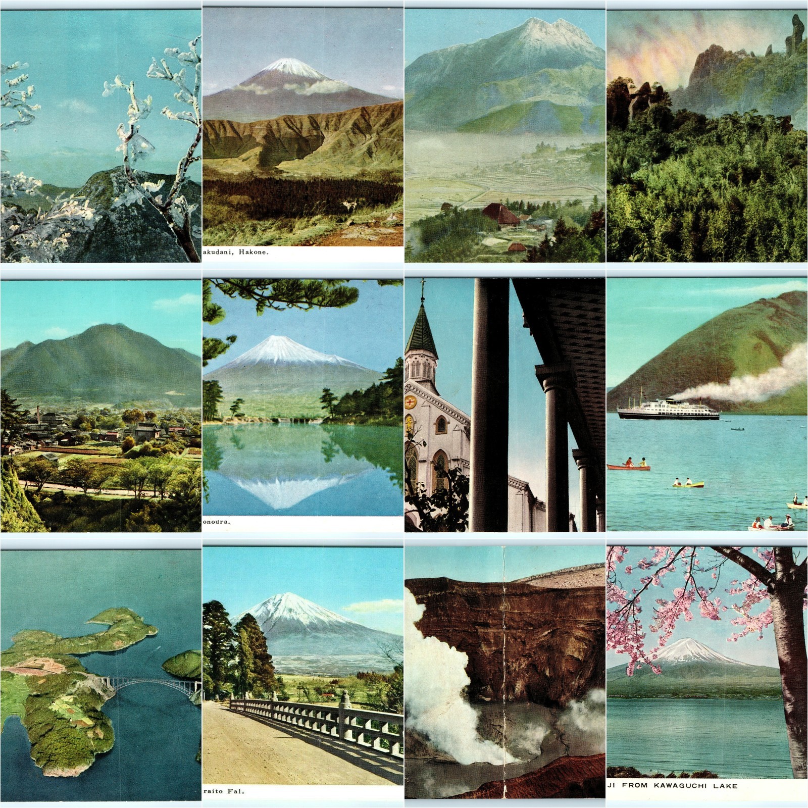 x12 LOT c1950s Japan Landscape Postcard Mt Fuji Hakone Beppu Unzen National Park