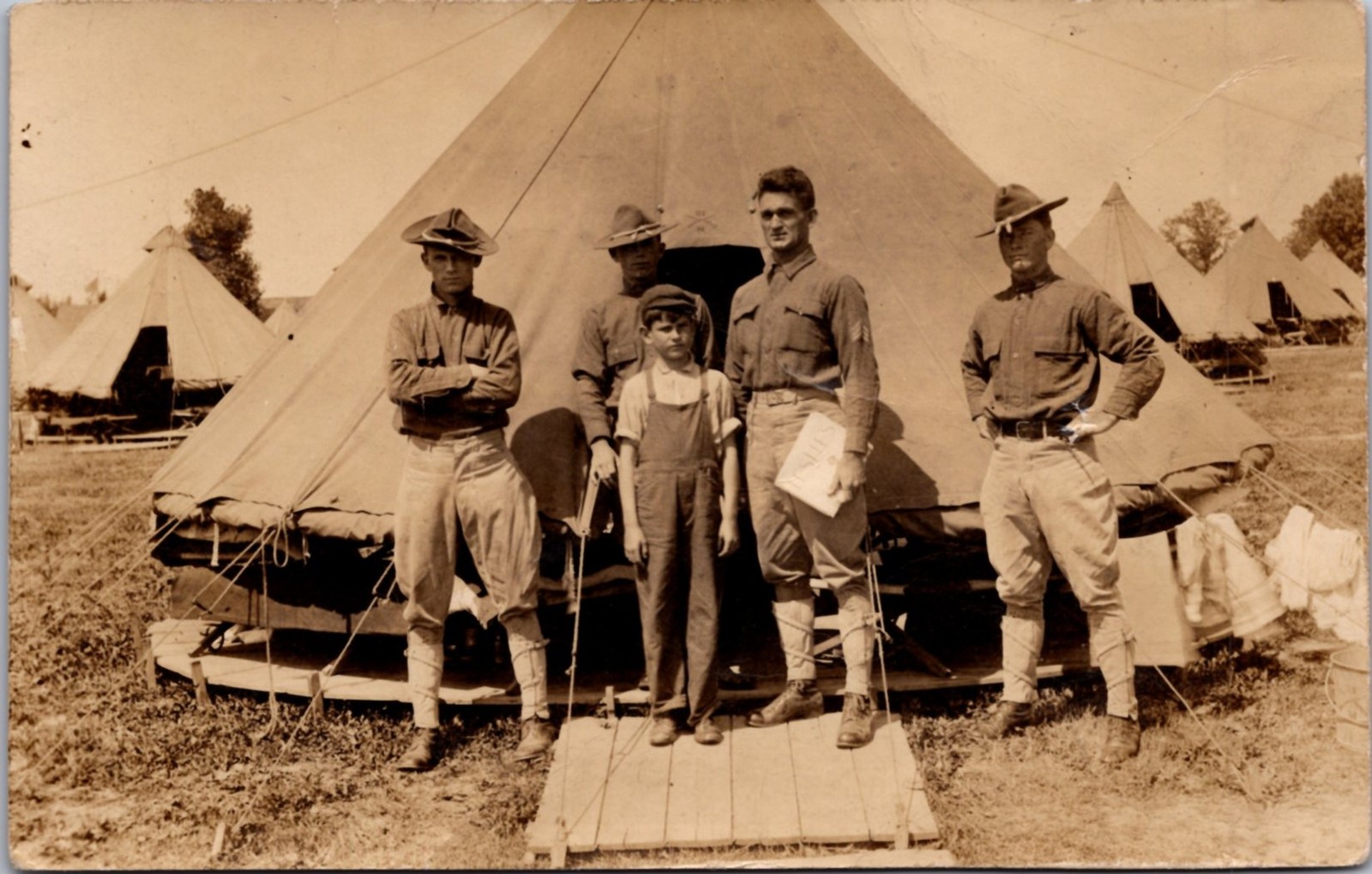 WW1 US Army Training Camp Soldier & Boy Tents 1910s – RPPC Photo Postcard