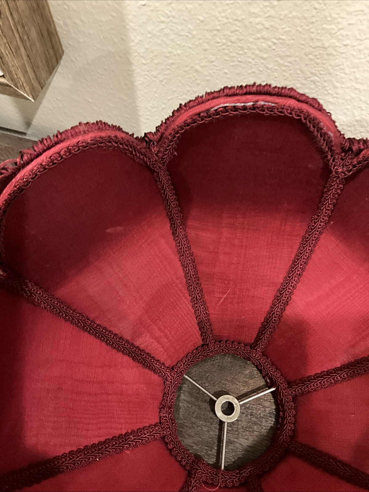 Vintage Victorian Art Nouveau Style Cast Metal Table Lamp Red Fringe Shade