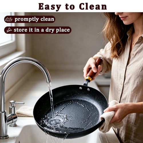 Nonstick Frying Pan with Lids Set, 10”/11”/12.5” Lightweight Iron Skillets |