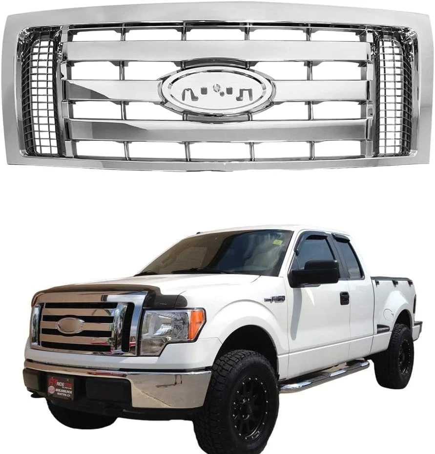 Front Bumper Grille Assembly Compatible with 2009-2014 Ford F-150 F150 XLT, Silv